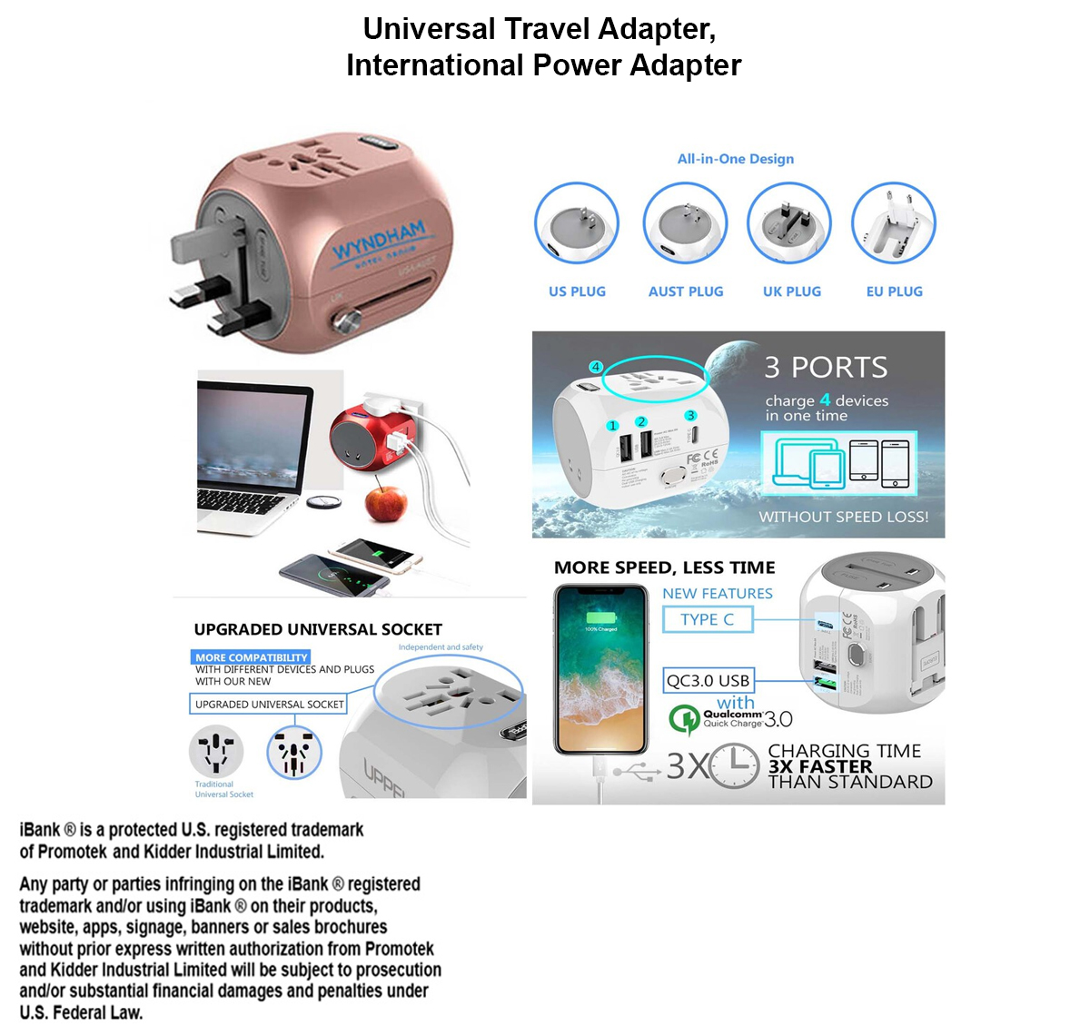 iBank ® Universal Travel Adapter, International Power Adapter 2