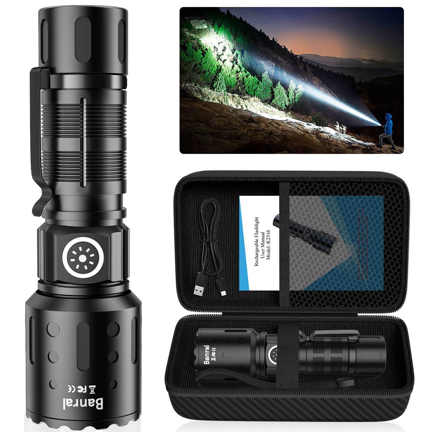 USB-C Rechargeable Flashlight – Waterproof & Zoomable 3