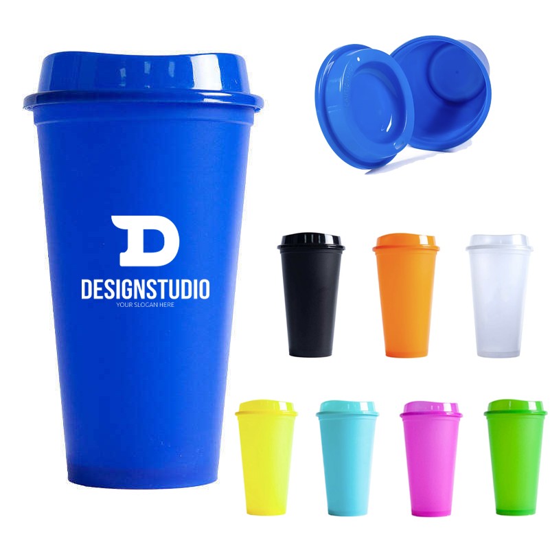 16OZ Reusable Plastic Cup With Lid Coffee Juice Kids Adults 2