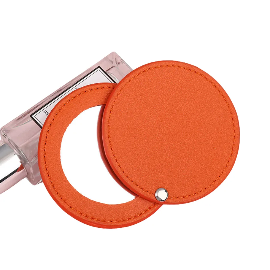 Round Portable Makeup Mirror with PU Leather Cover 4
