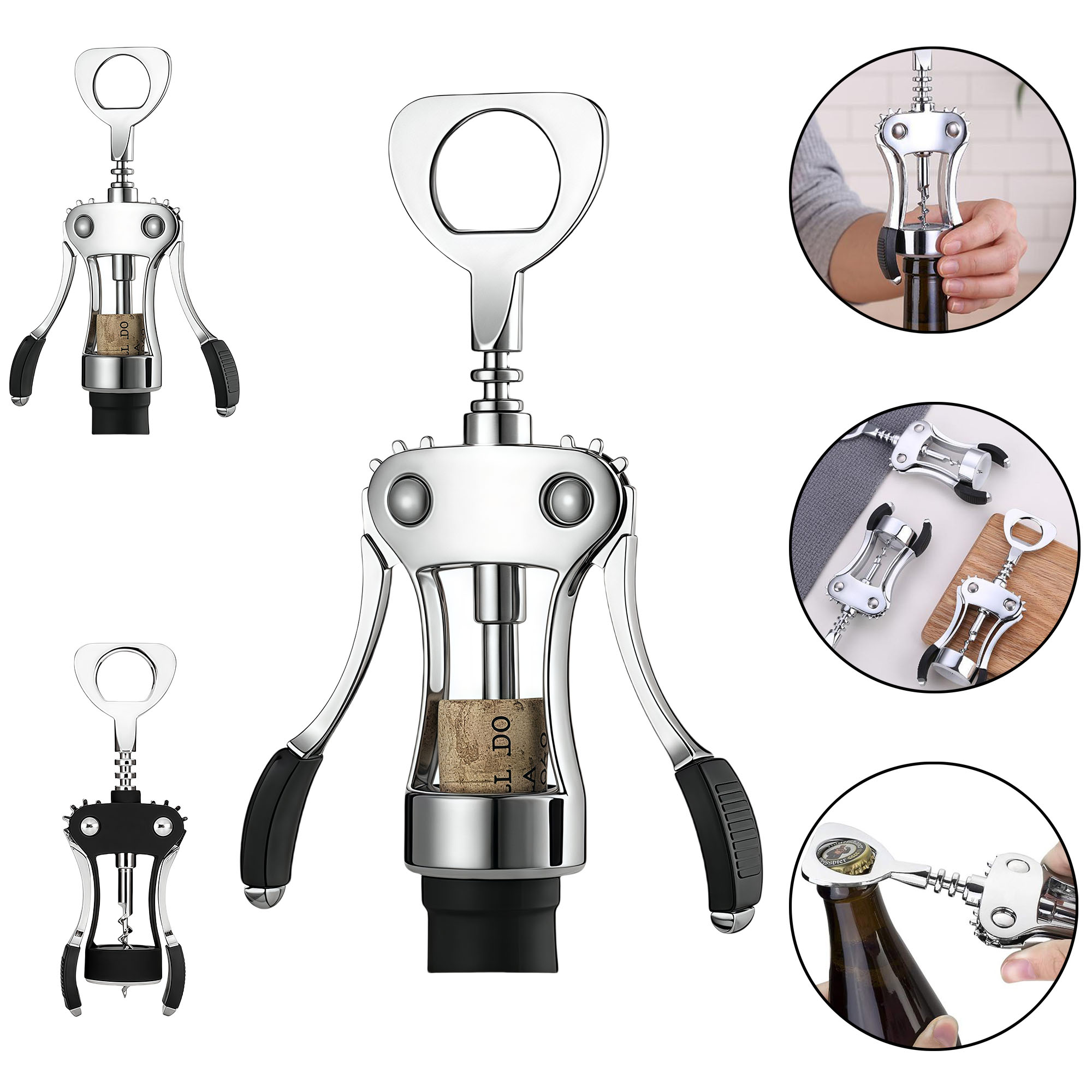Zinc Alloy Shiny Wing Corkscrew Bottle Opener for Beer Wine Kitchen Tool 4