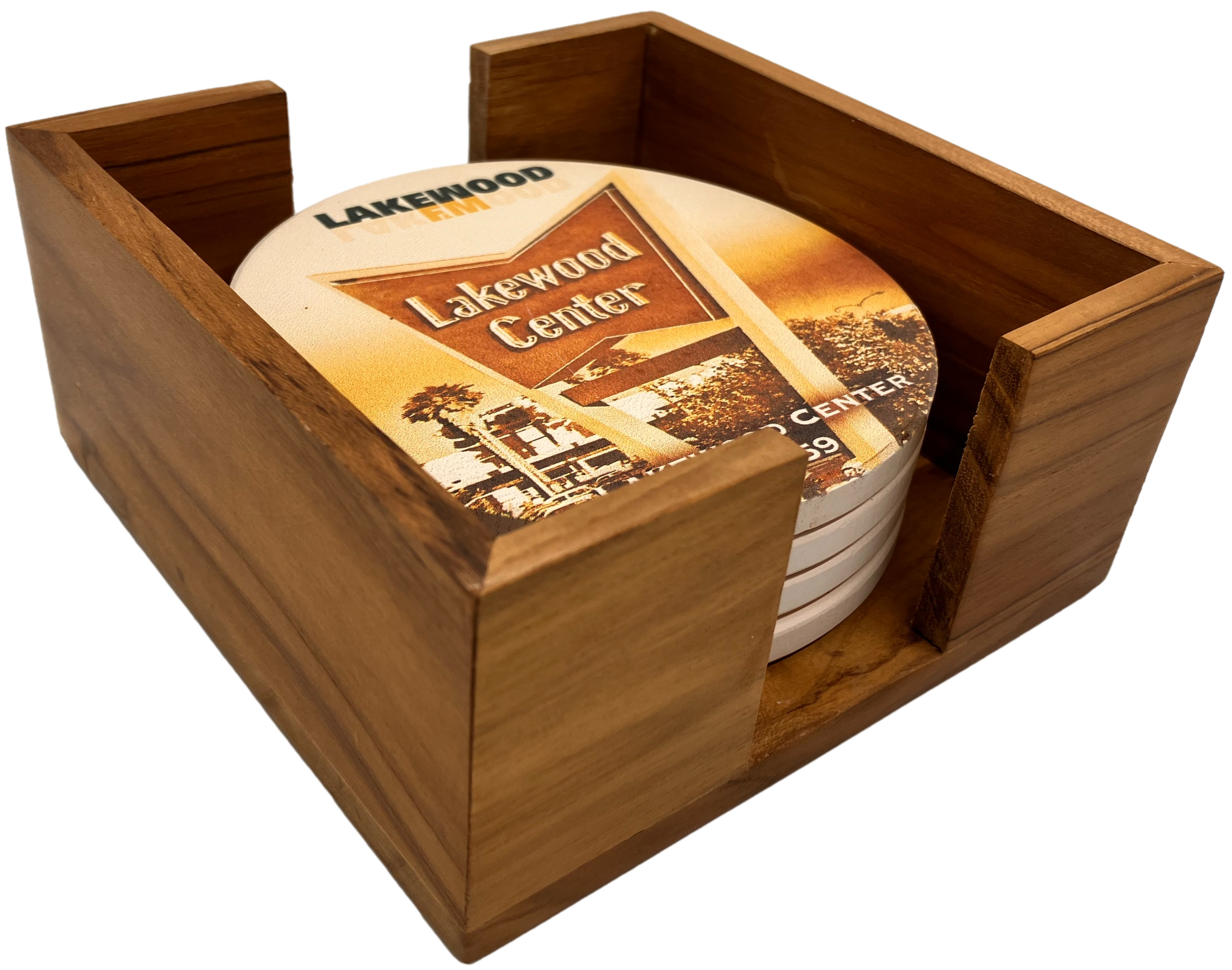 Maple Finish Wooden 4 Coaster Holder Sets 2