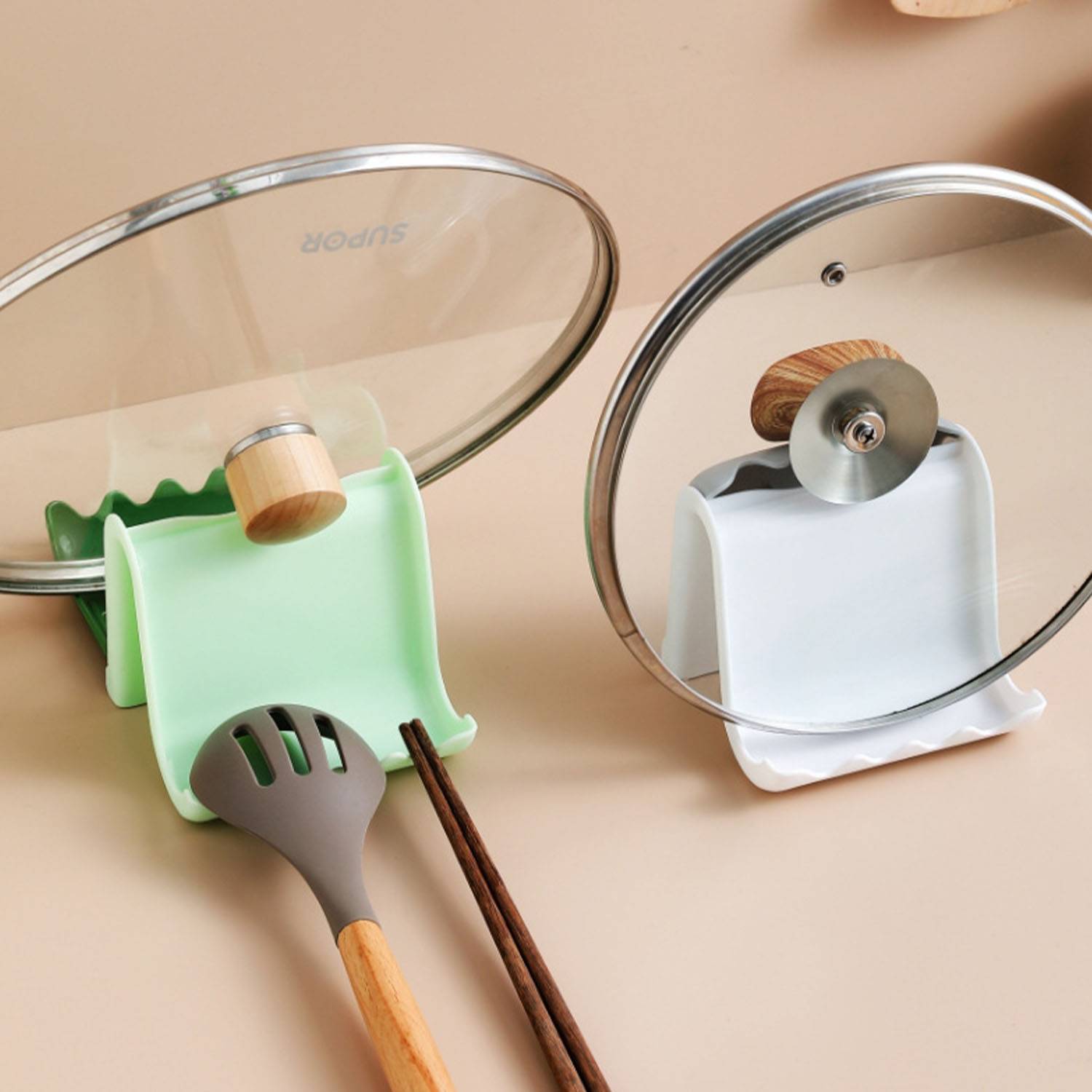 Kitchen spatula and lid countertop storage rack 4