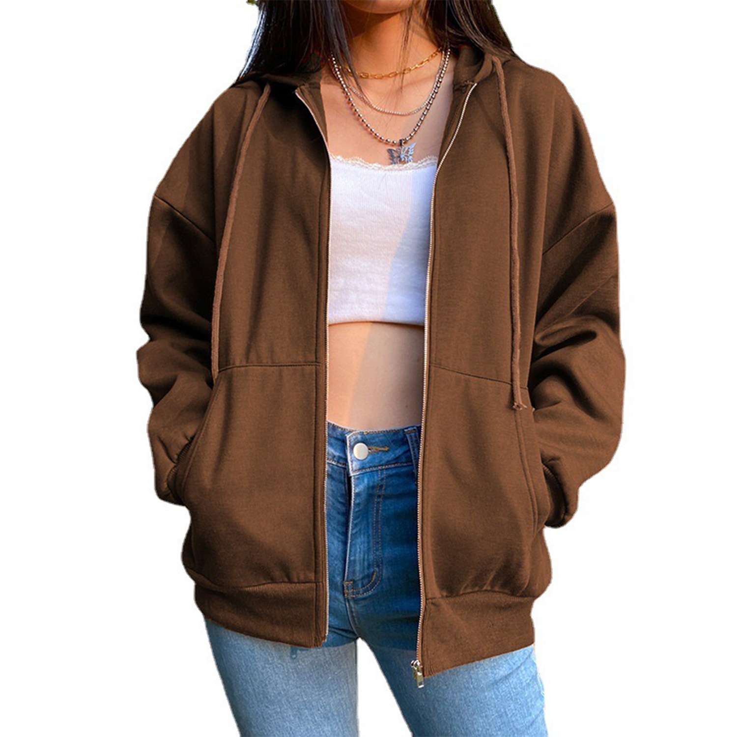 Oversized Hoodies for Women Full Zip Up Long Sleeve, custom hoodie or sweatshirt with logo imprint 4