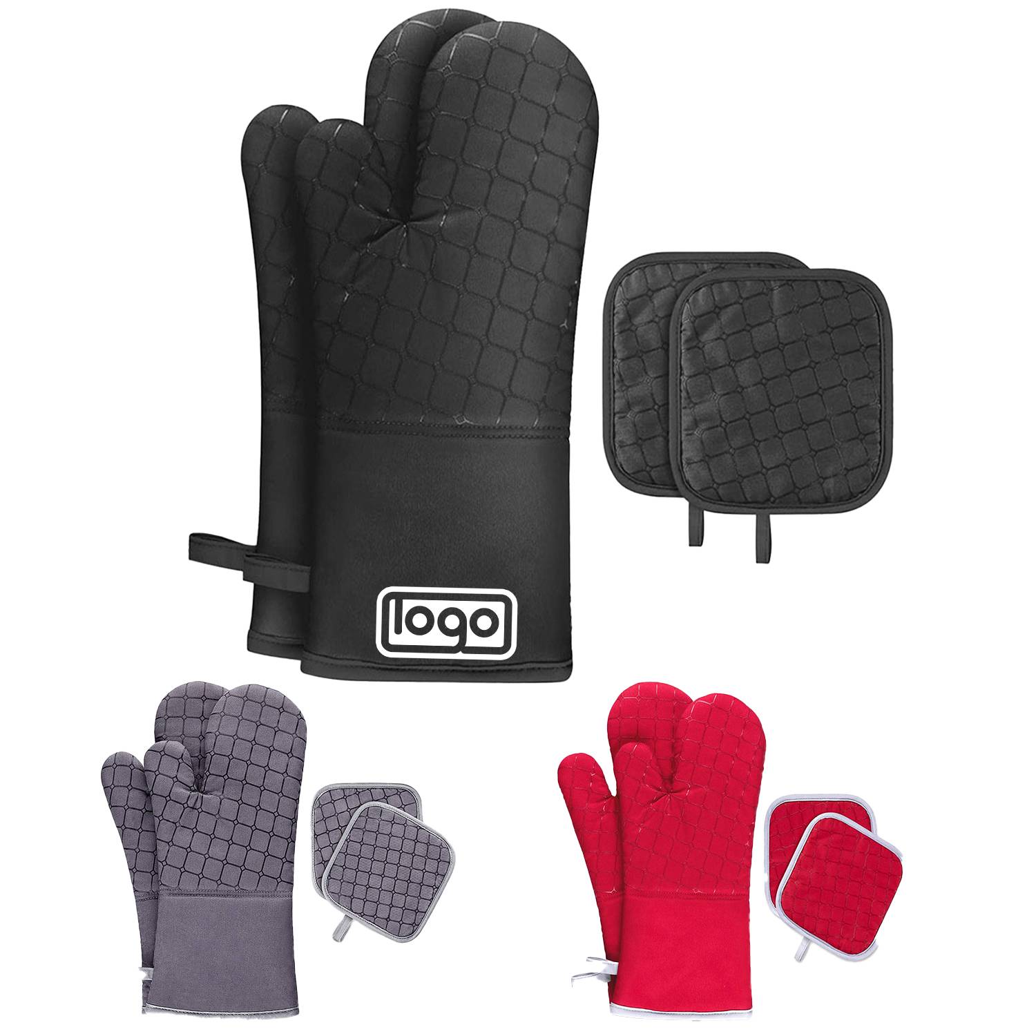 Heat Resistant Non Slip Silicone Oven Mitts Set 2