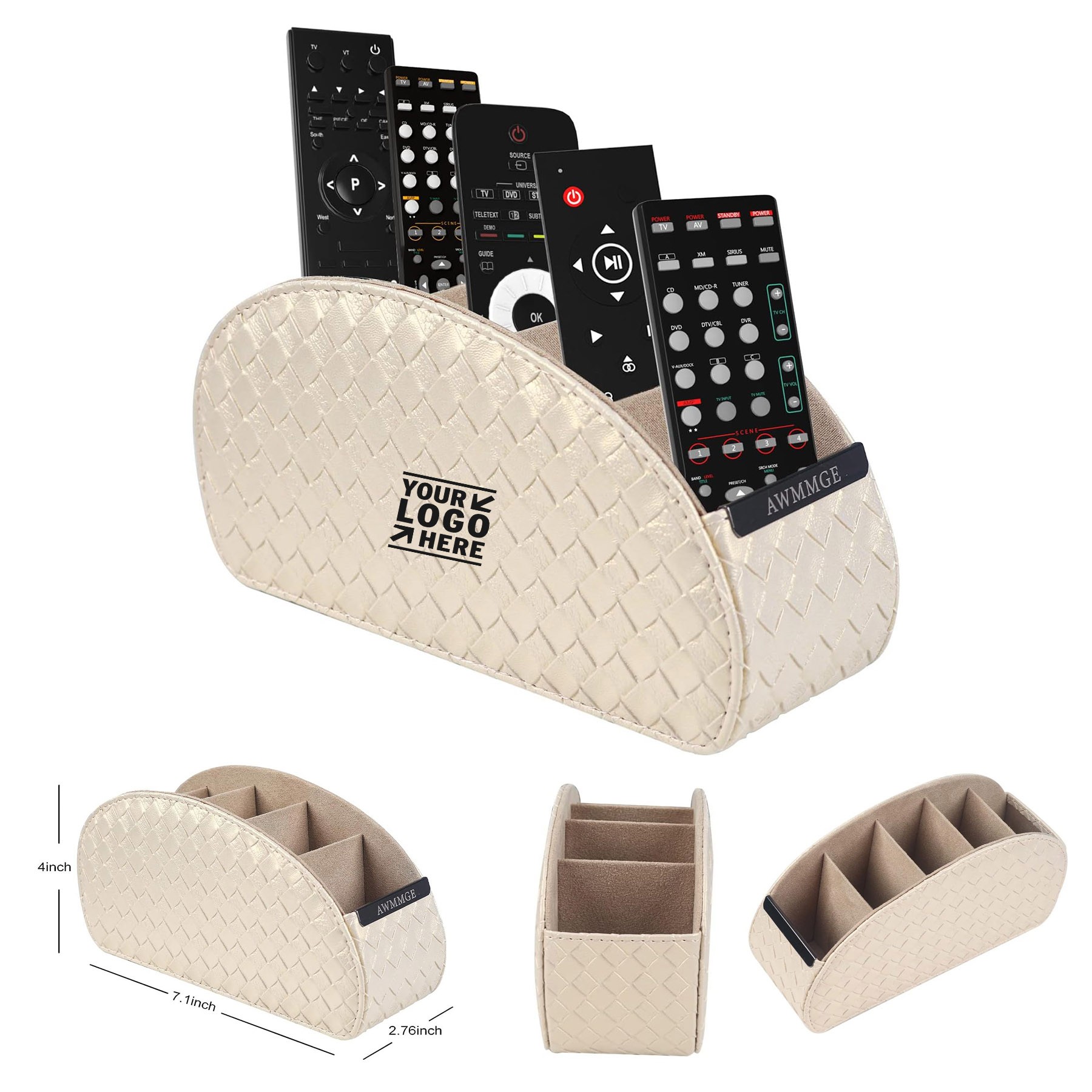 5 Spacious Compartments Control Holder PU Leather Remote Caddy Desktop Organizer 3