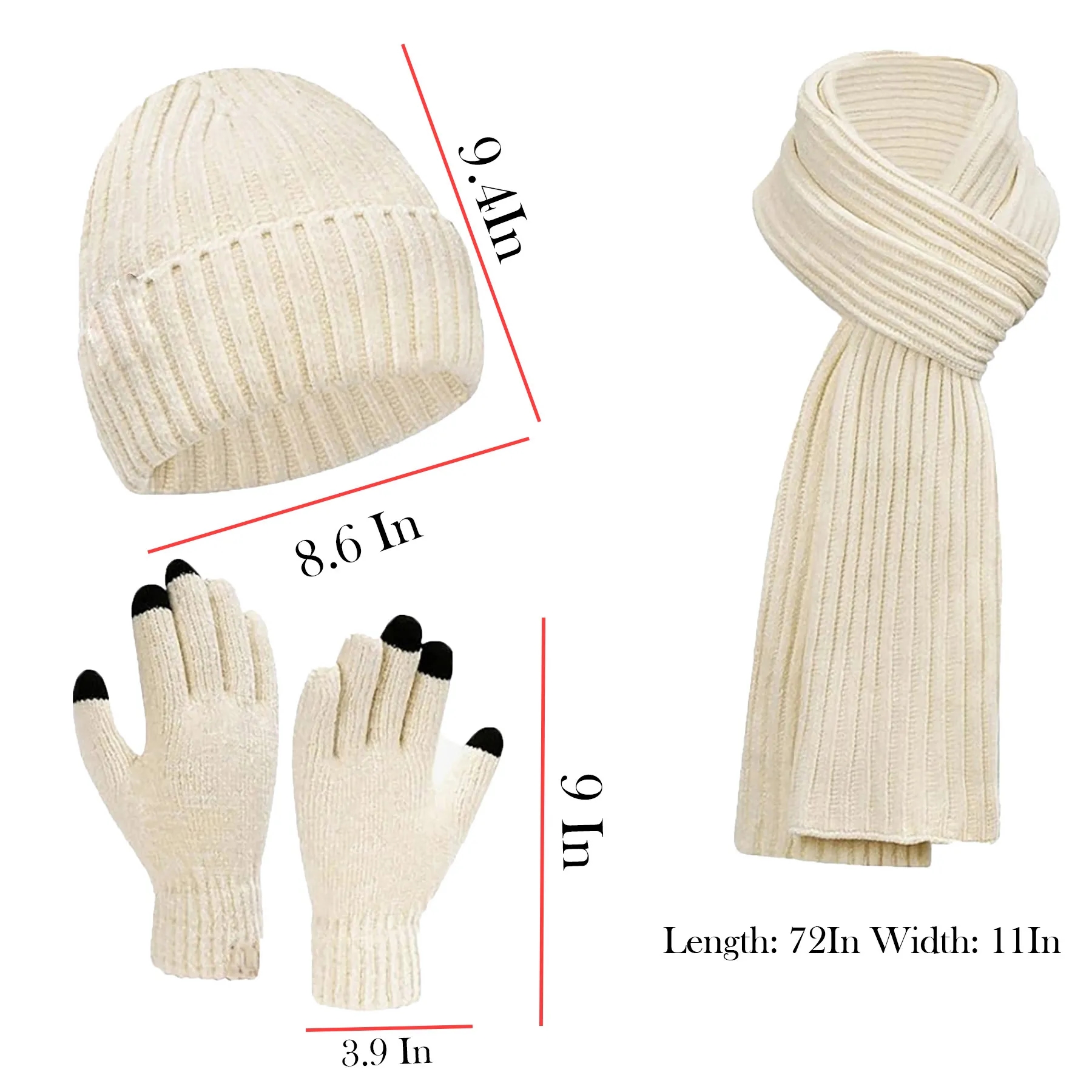 Polyester Women's Hat, Scarf, Gloves Three Piece Set 8
