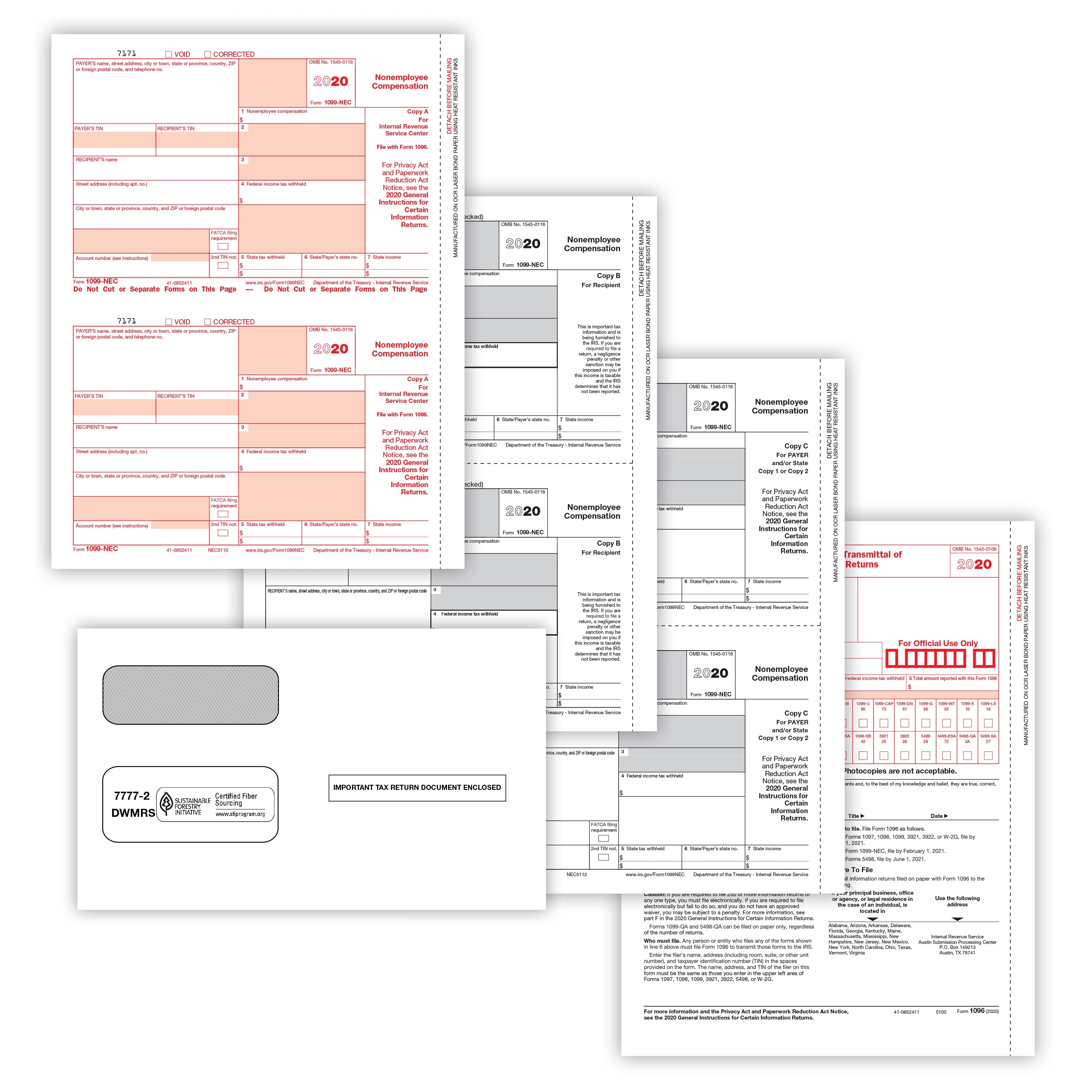 1099 NEC Laser Set - 3 Parts W/ Envelopes 1