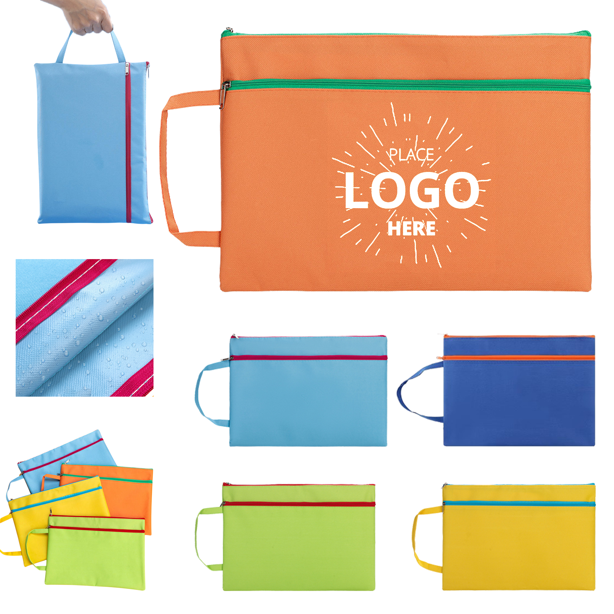 Handheld Oxford Cloth Zipper Double Layer File Bag 2