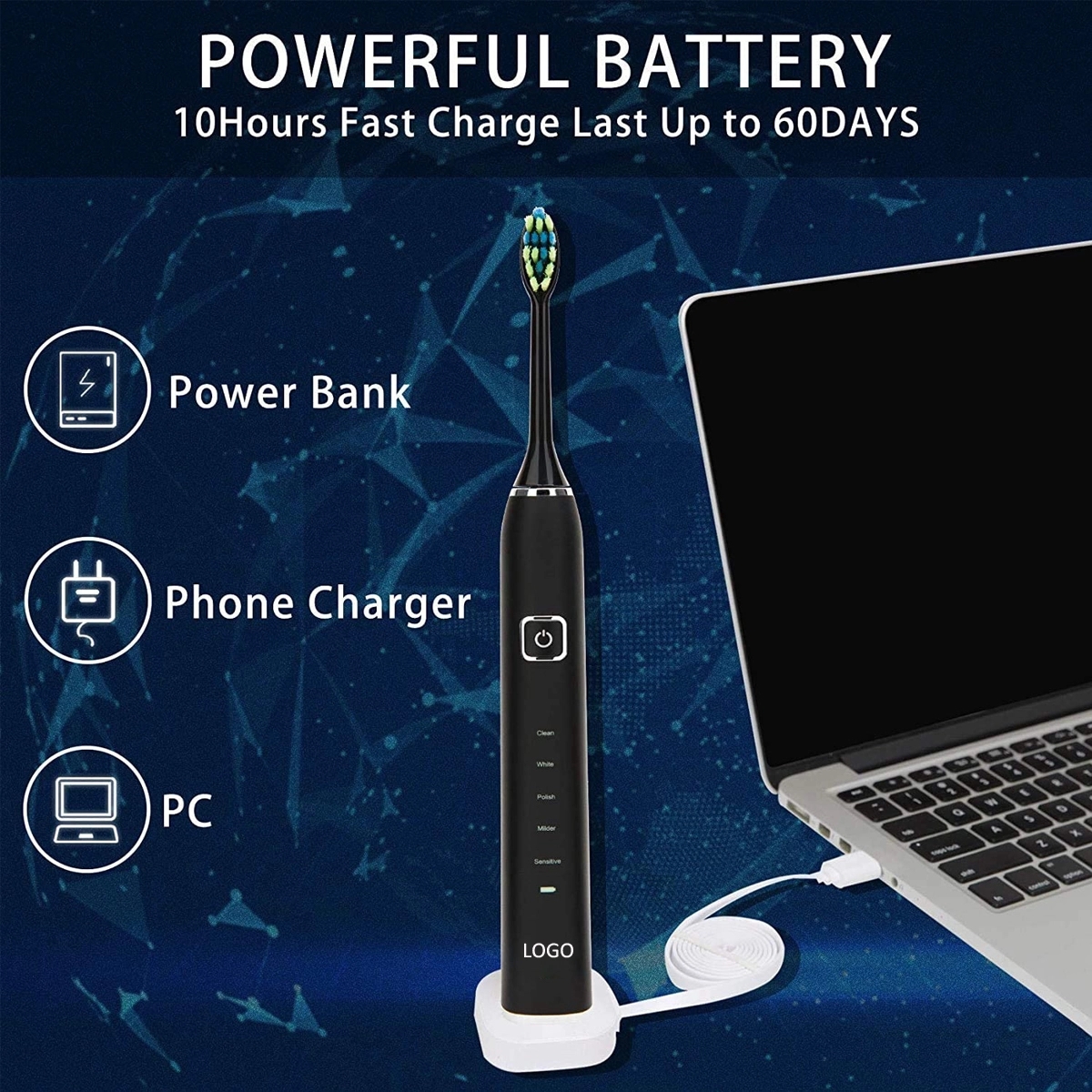 Electric Toothbrush with 7 Brush Heads for Adults and Kids 3