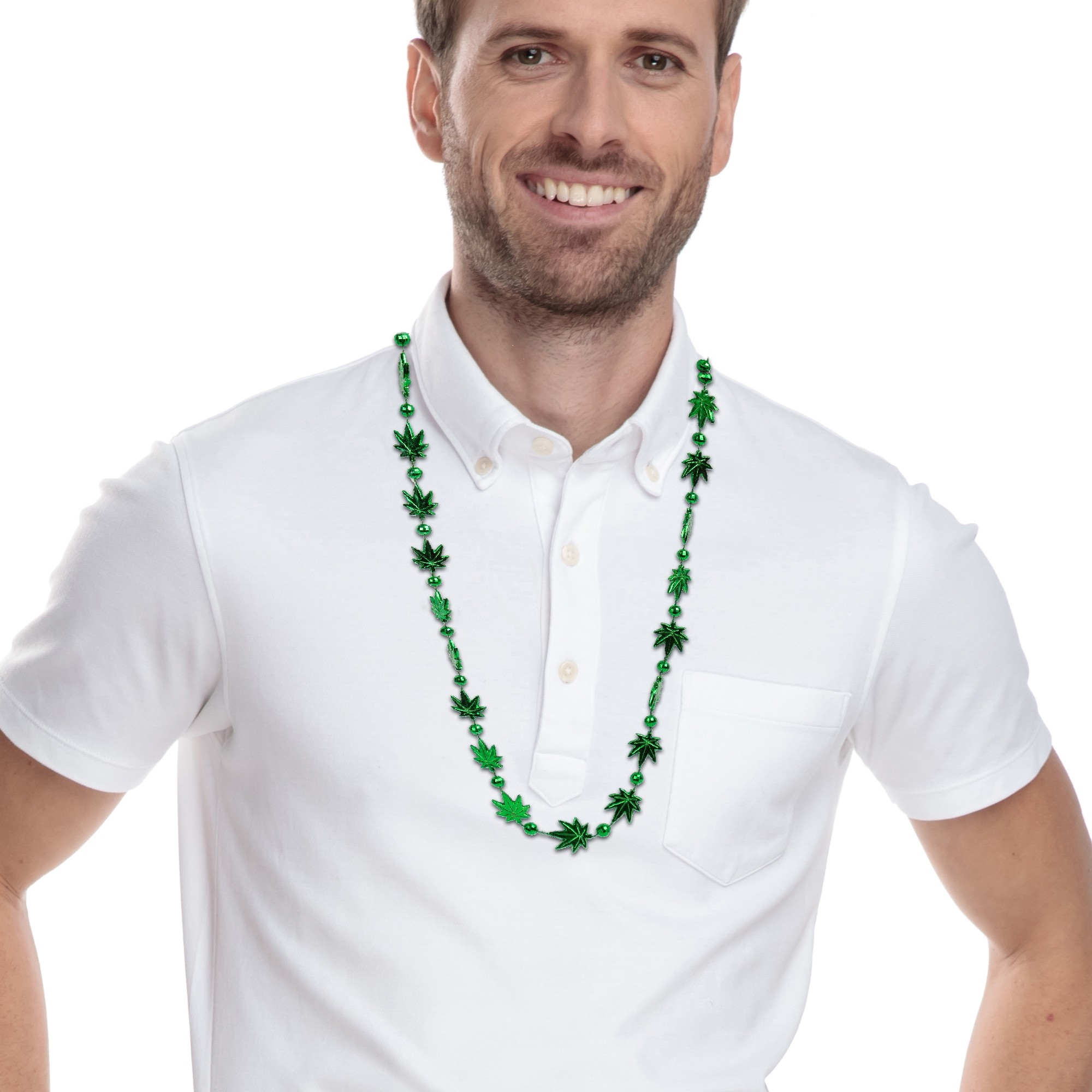 33" Green Mini Leaf Bead Metallic Necklace