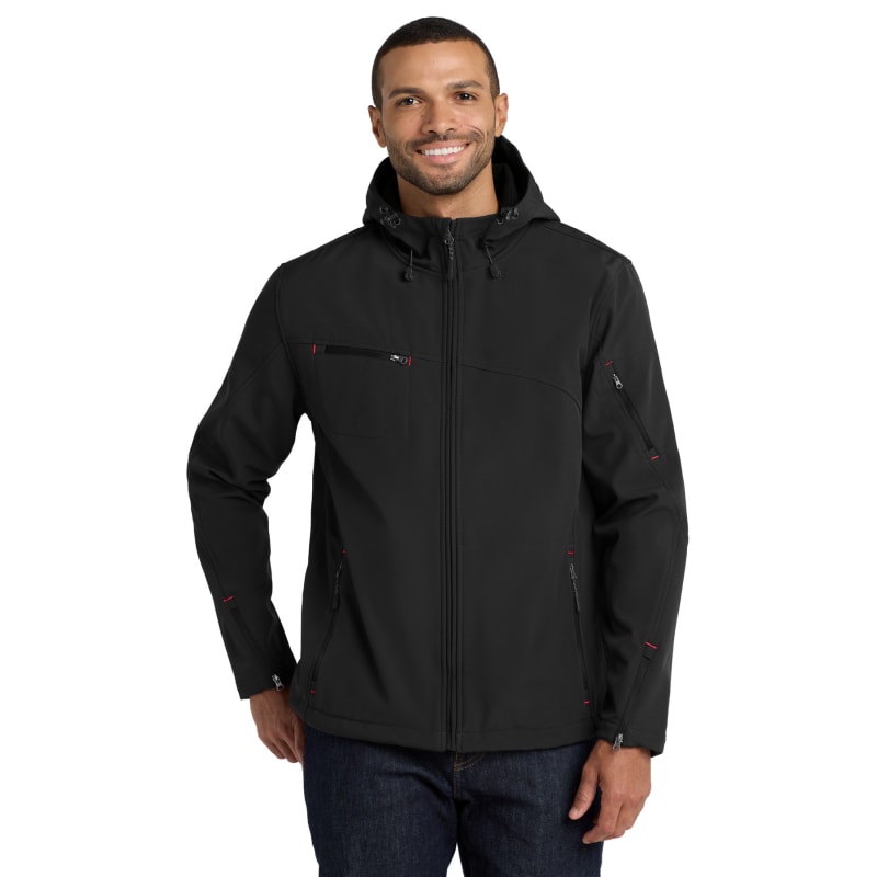 Port Authority Textured Hooded Soft Shell Jacket. 4