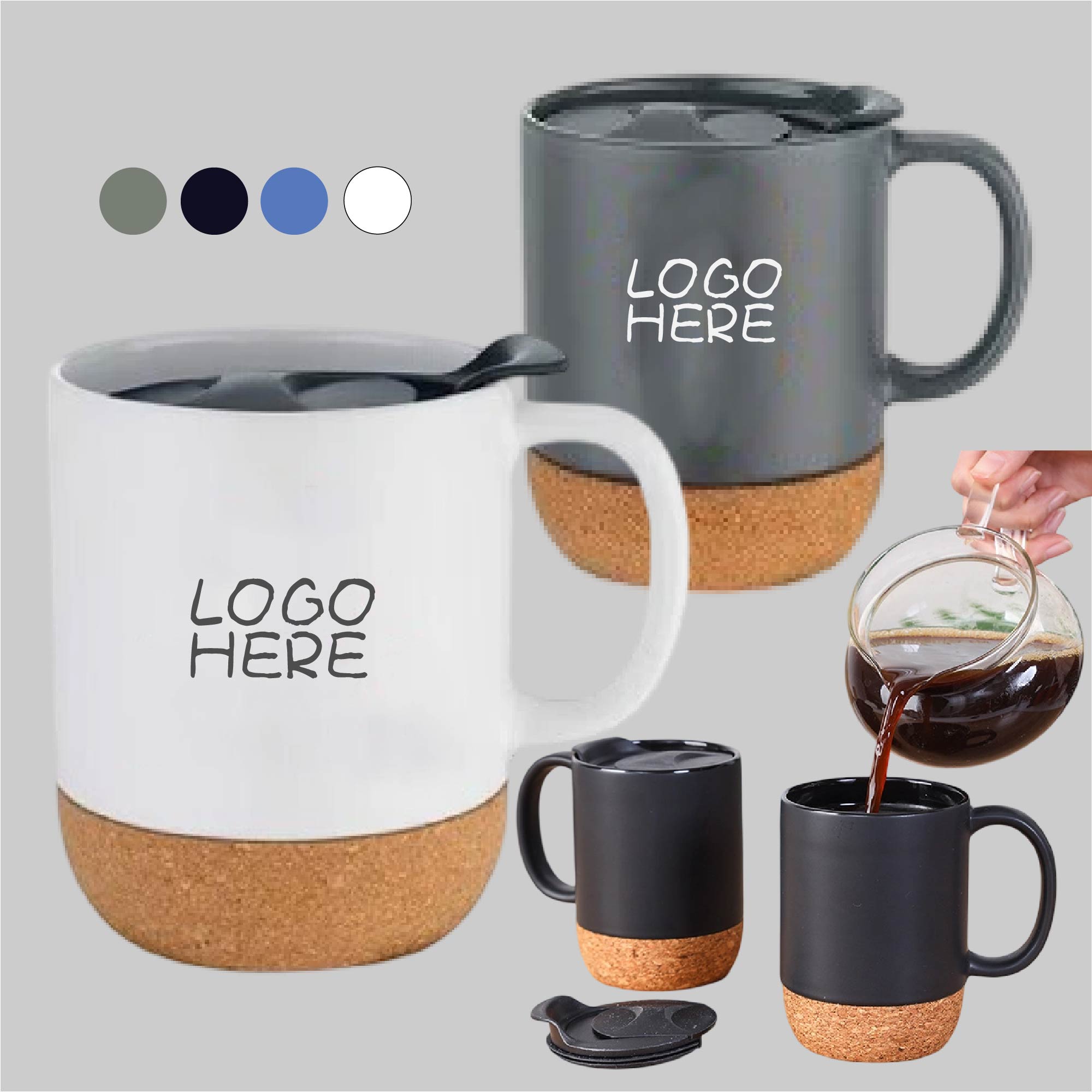 Cork Base Ceramic Mug With Lid 14-Oz 2