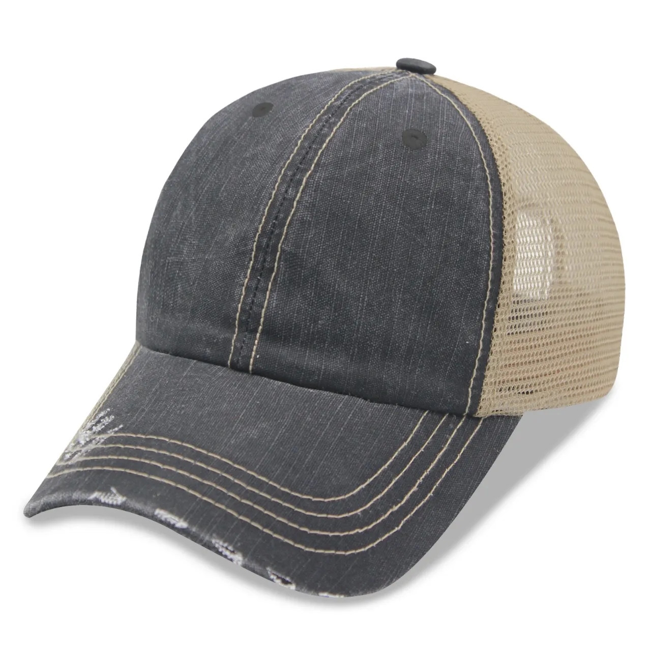 Pre-Washed Distressed Herringbone Trucker Cap