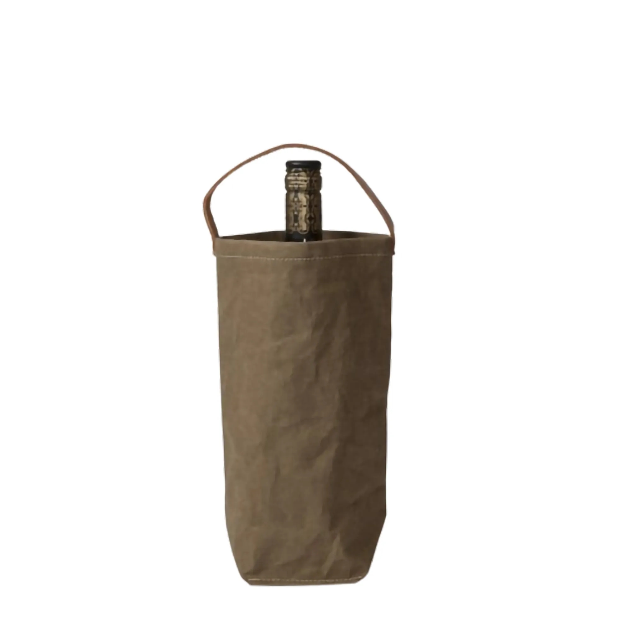 Washed Kraft Paper Single Bottle Wine Tote Bag MOQ200 5