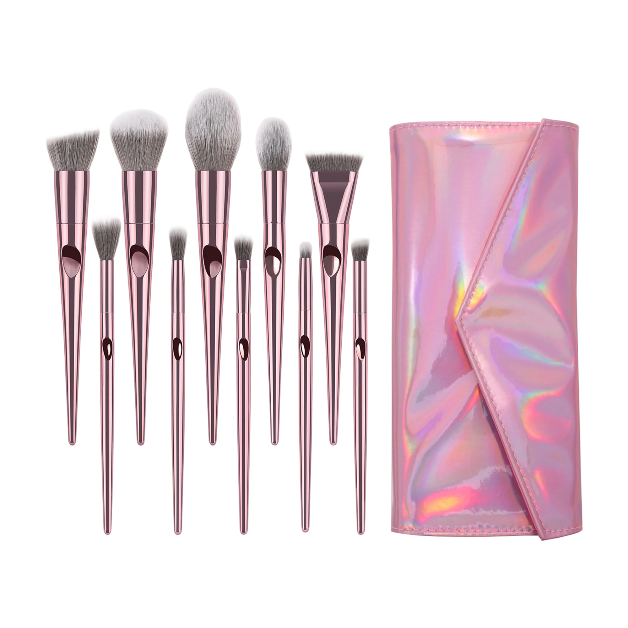 Ten Piece Makeup Brush Set With PU Bag 9.5" x 4.5" 4