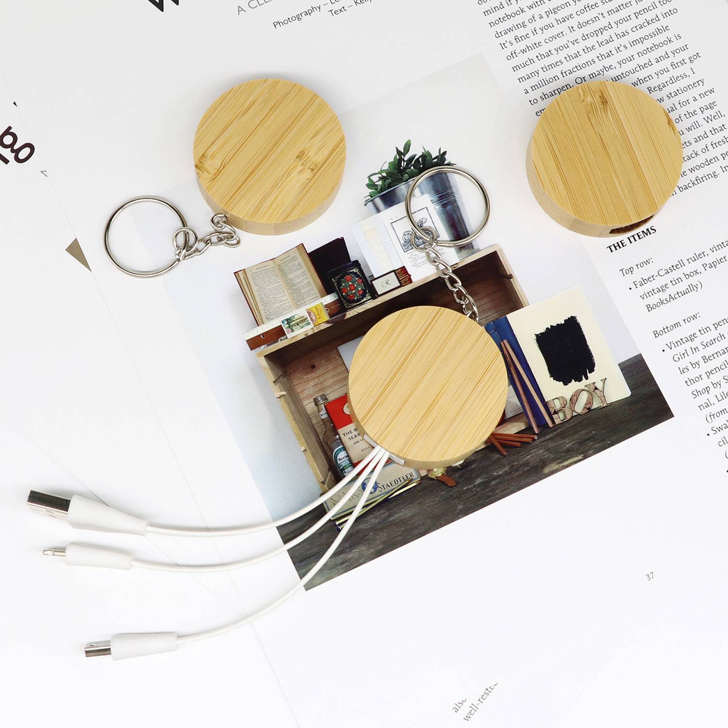 3-In-1 Bamboo Usb Data Cable Keychain 6