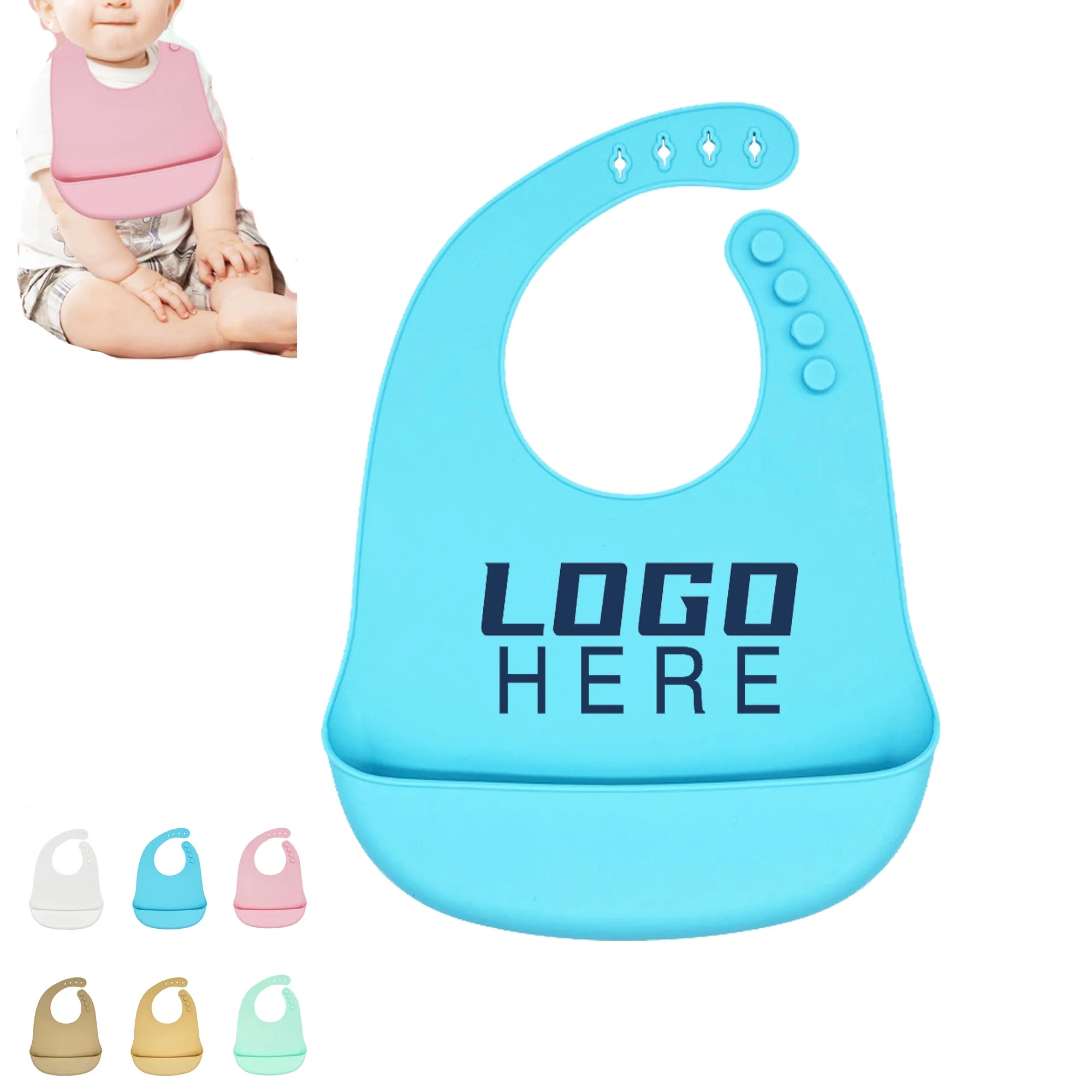 Adjustable Silicone Baby Bib With Food Catcher 2