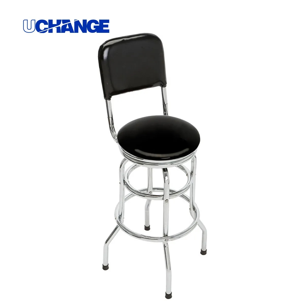 Double Ring Padded Bar Stool with Backrest & Chrome Base 13
