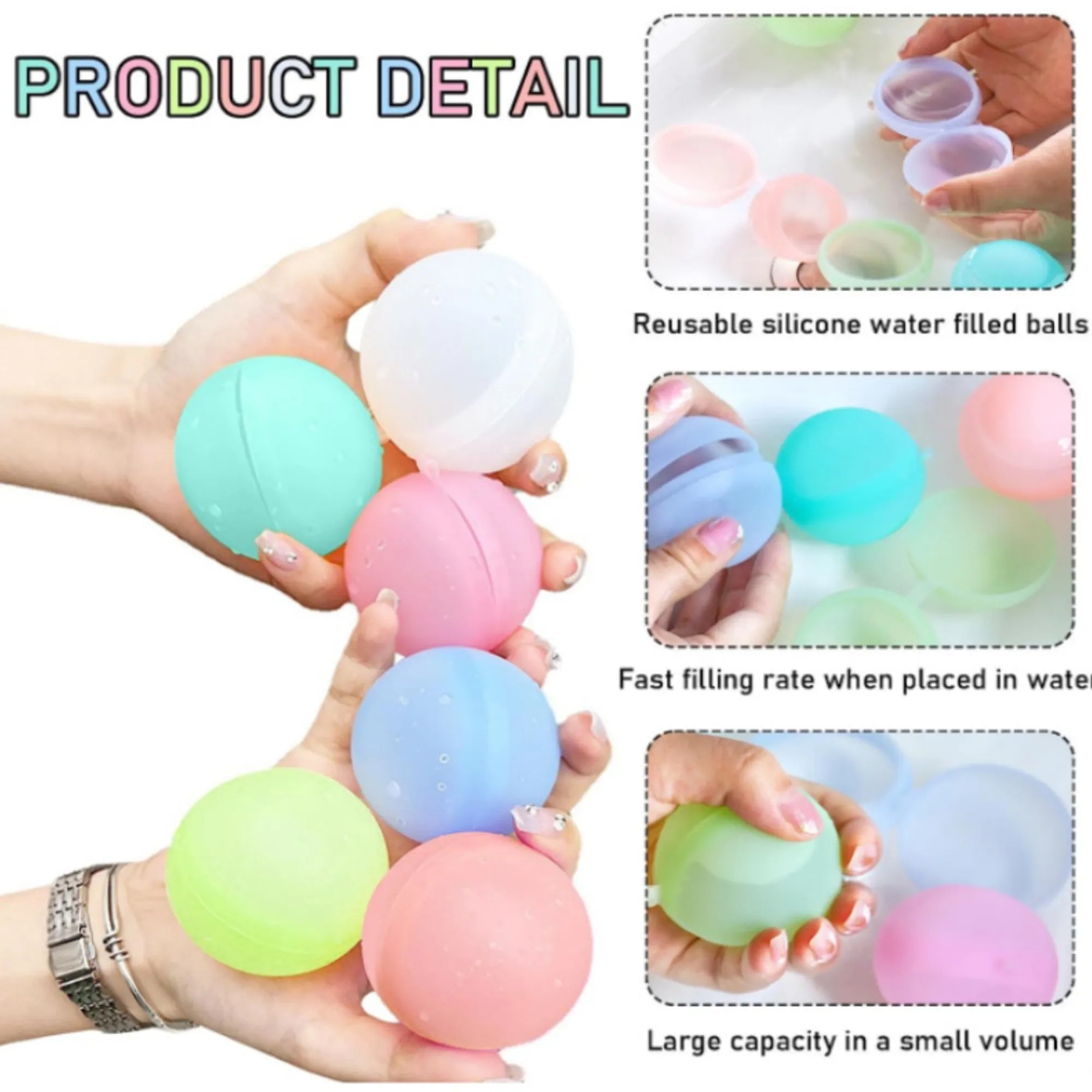 Colorful Reusable Water Balls, Quick Fill, Summer Pool Fun 2