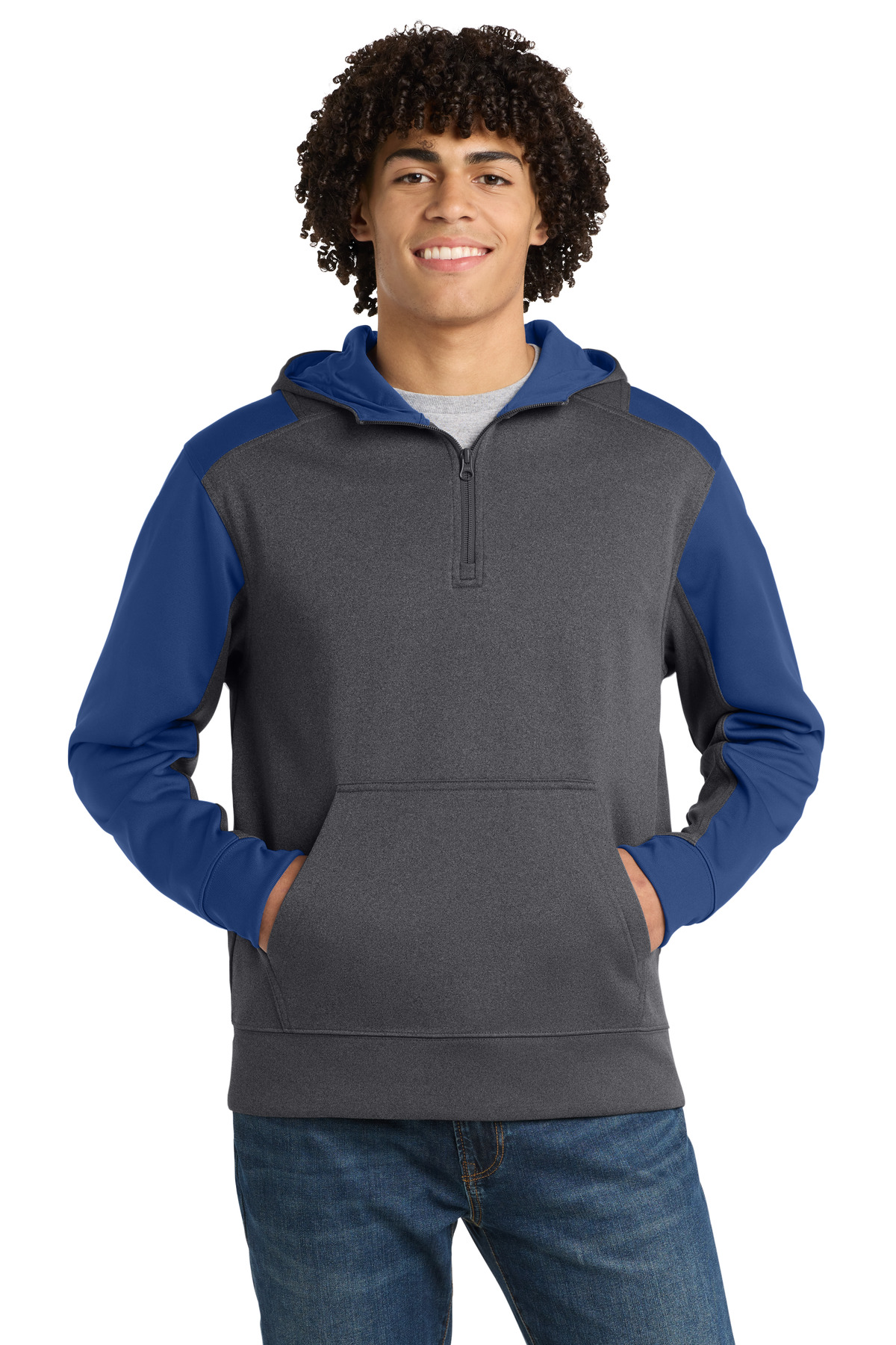 Sport-Tek Tech Fleece Colorblock 1/4-Zip Hooded Sweatshirt. ST249, custom hoodie or sweatshirt with logo imprint 24