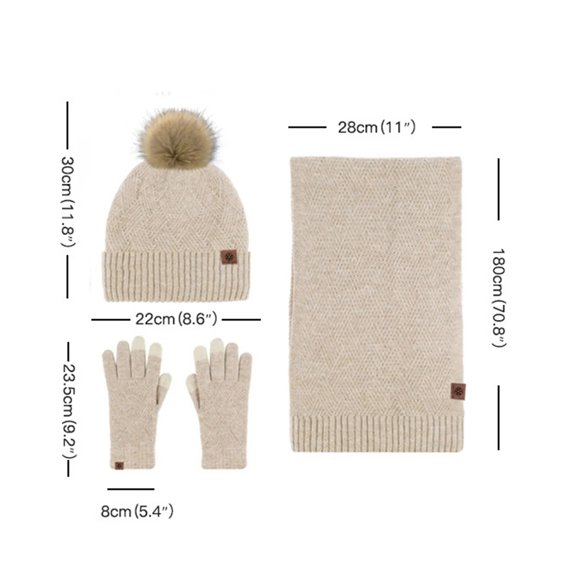 Woolen Knitted Beanie Scarf And Gloves Set 3