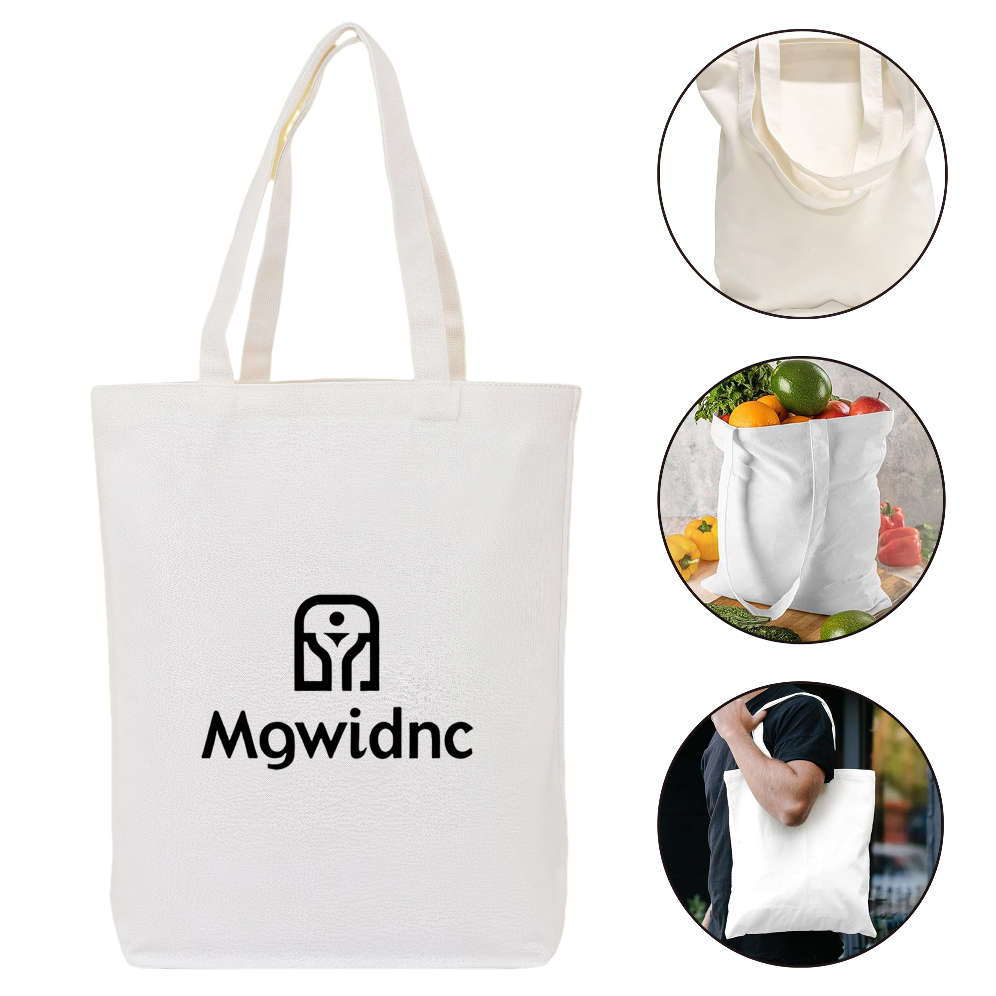 White Canvas Tote Bag Reusable Eco-Friendly Large Shopper with Base Durable Carry All 2