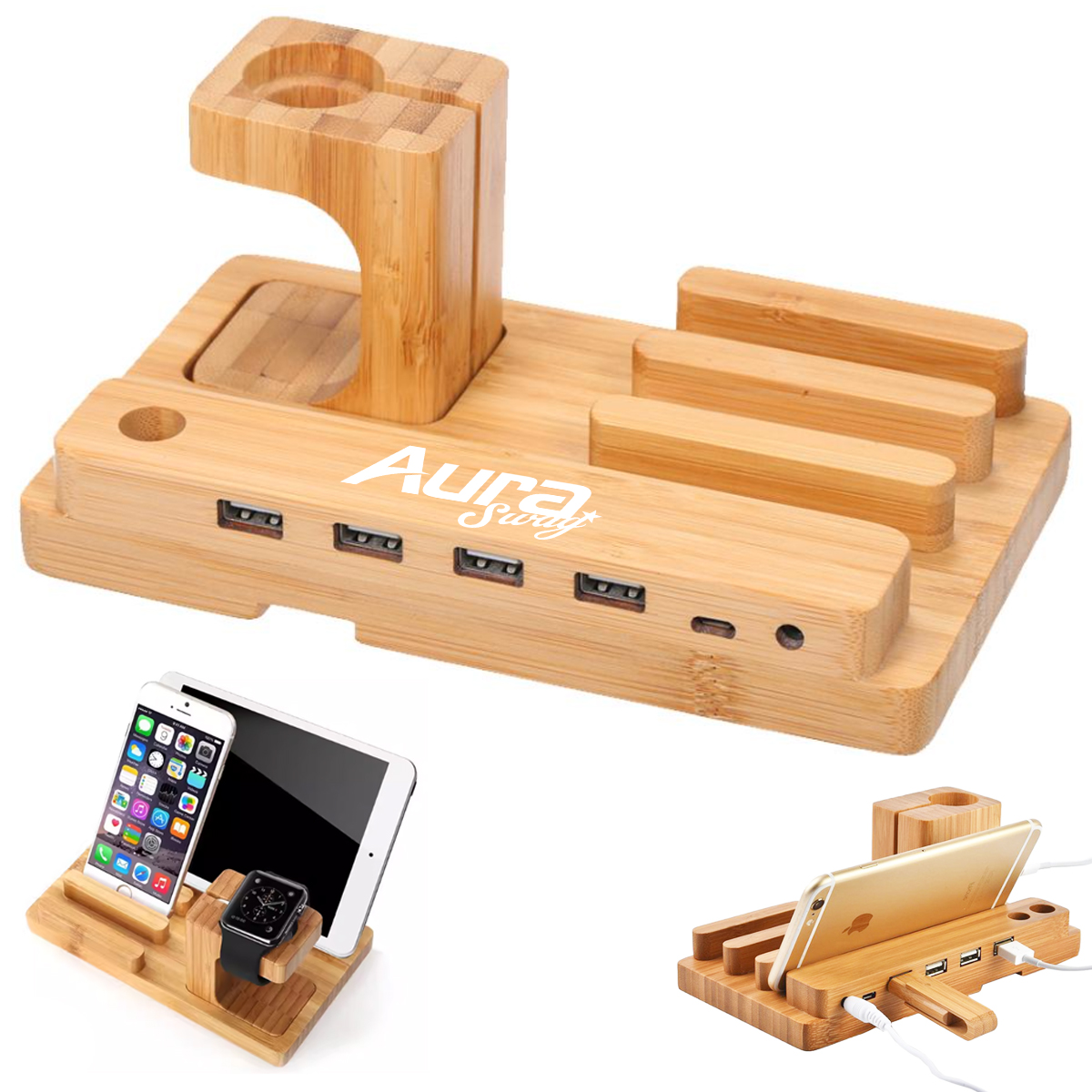 Bamboo Multi-Device Charging Dock & Organizer 2