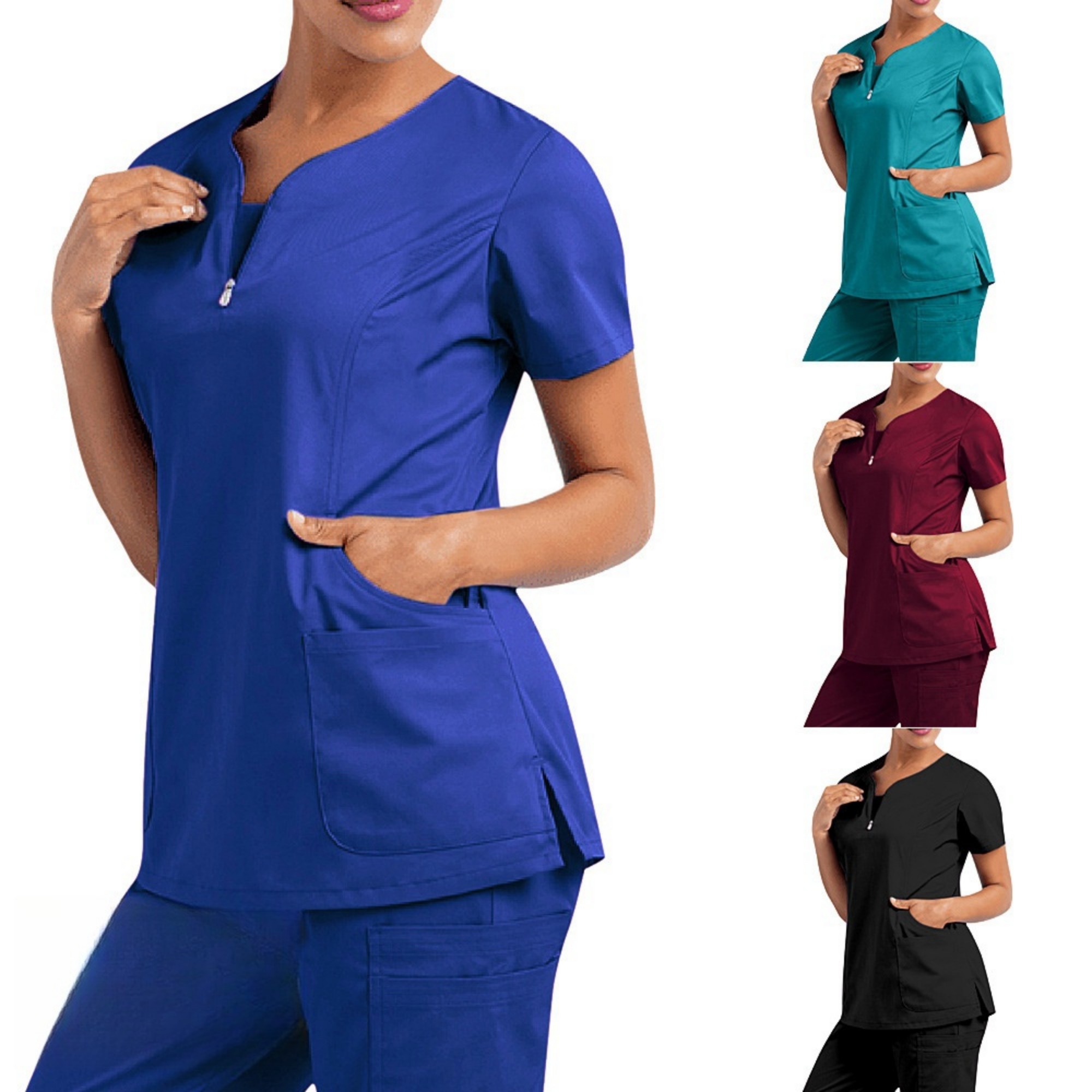 Notched V Neck Scrubs Set For Women 5