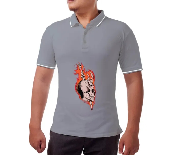 Men's Grey Polo Shirt - Printed (Front and Back) 3