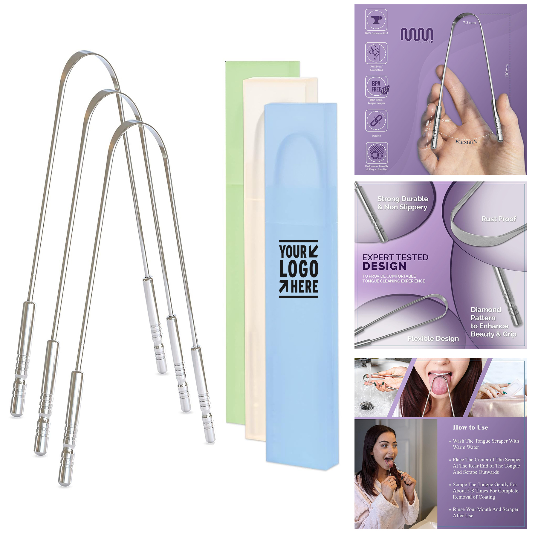 Adults Easy to Use Oral Care Tongue Scraper with Travel Case  