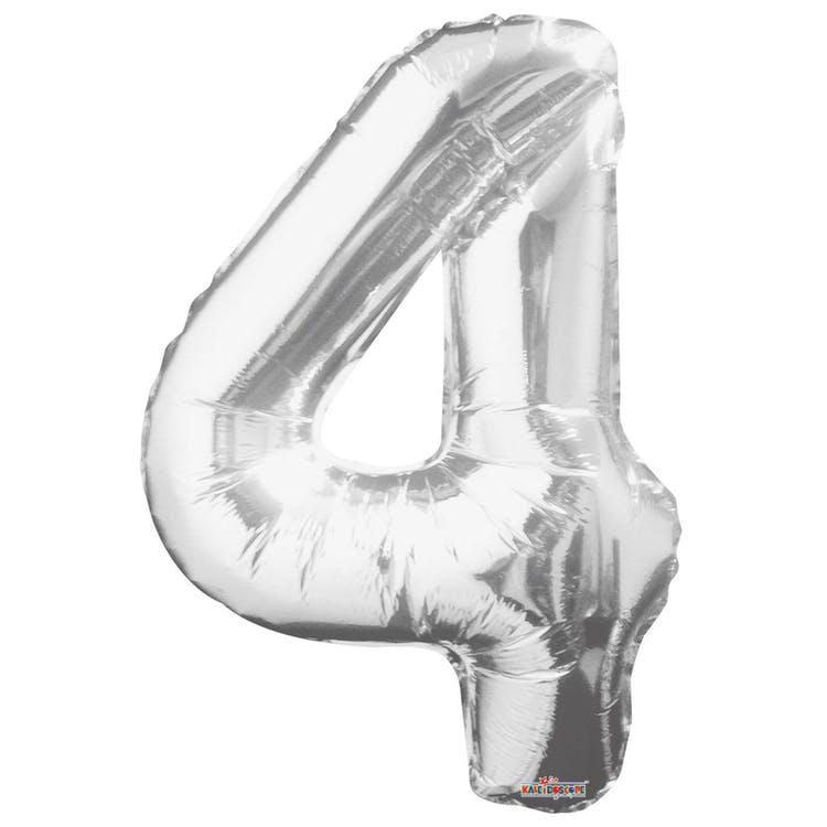 Mylar Number 4 Balloons - Silver 34" 2