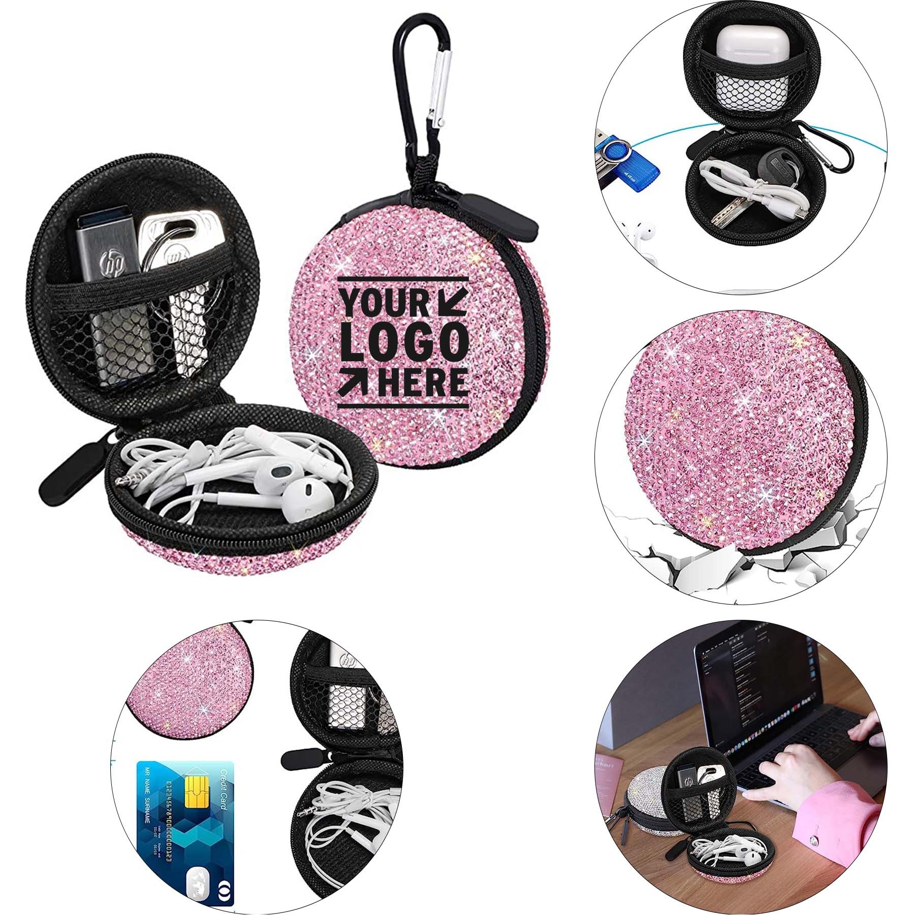 Bling Rhinestone Crystal Portable Headphone Organizer Storage Pouch Bag 2