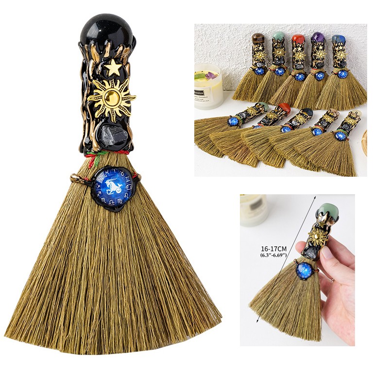 Natural Amethyst Citrine Pillar Broom With Crystal Raw Stone Magic Broom 1