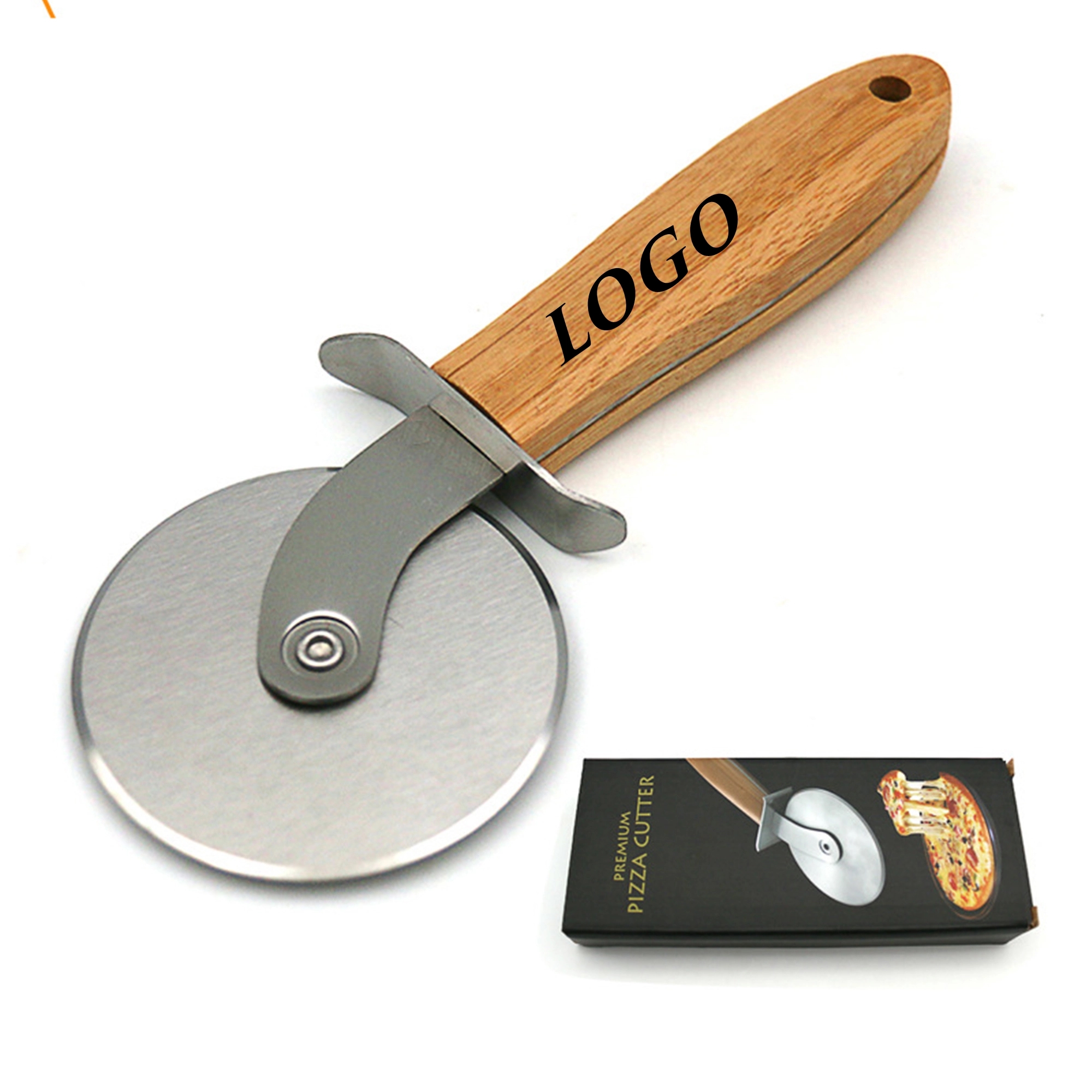 Pizza Cutter With Wooden Non Slip Handle MOQ 10PCS 3