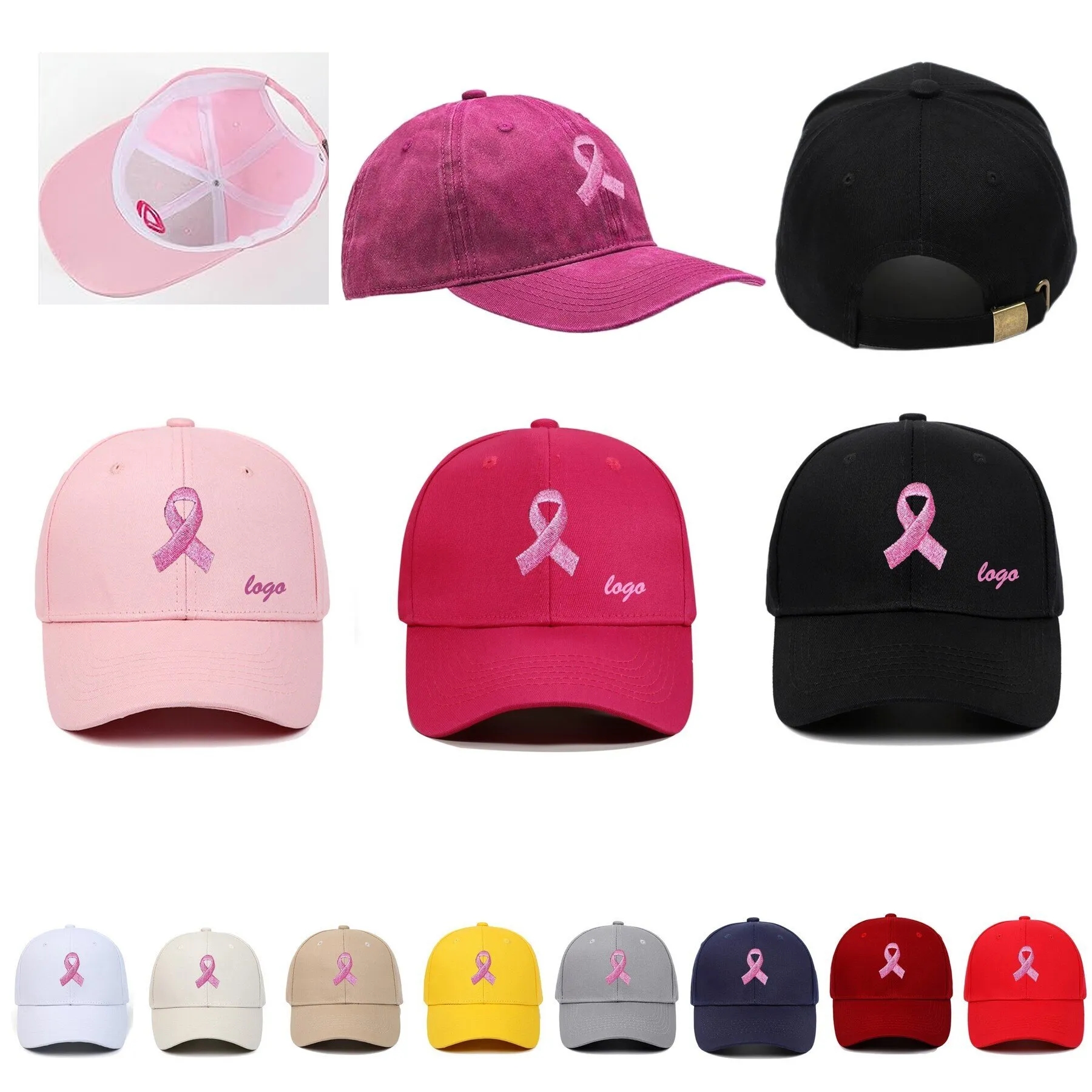 Pink Ribbon Embroidered Cap 4