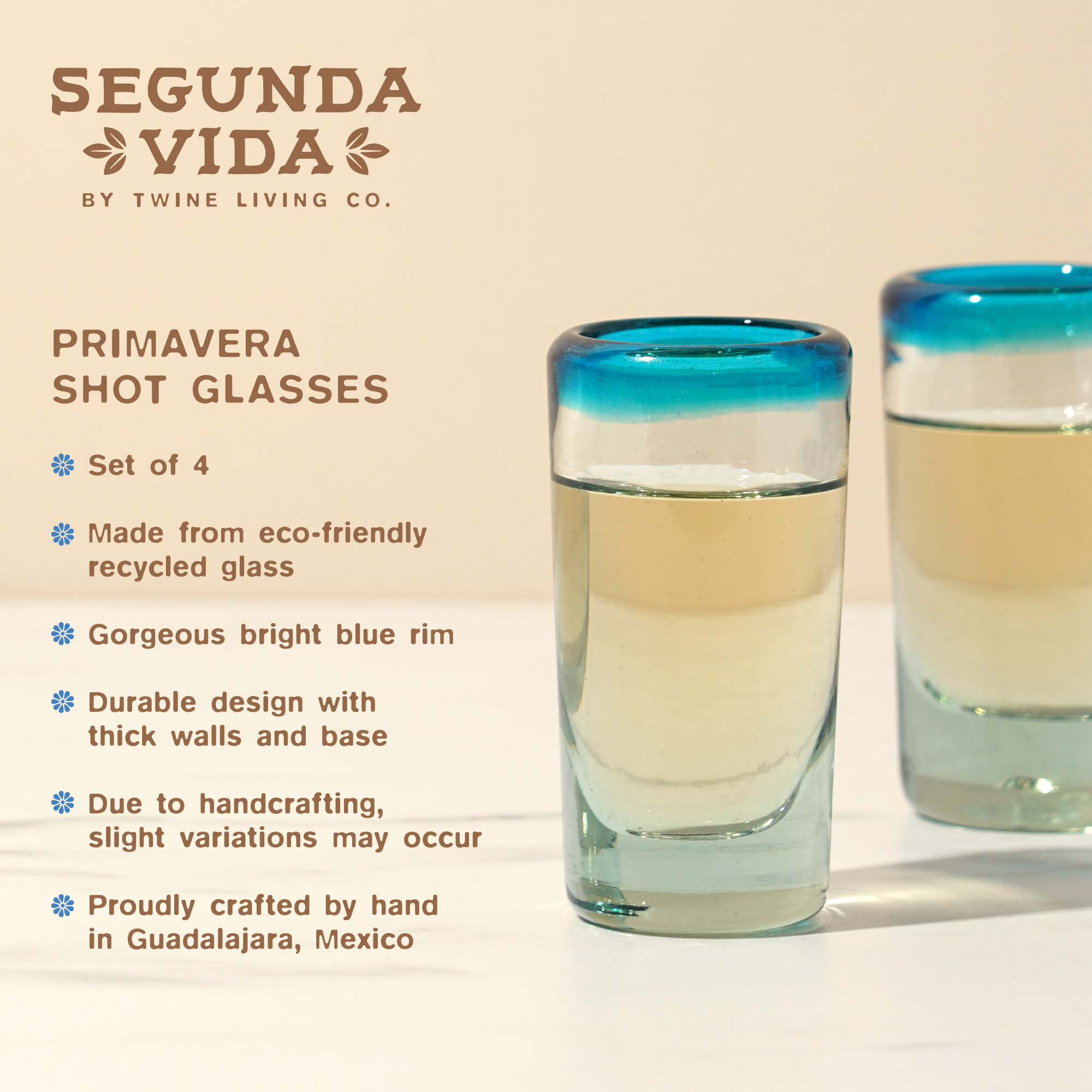 Twine Living® Primavera Recycled Shot Glass, set of 4 6