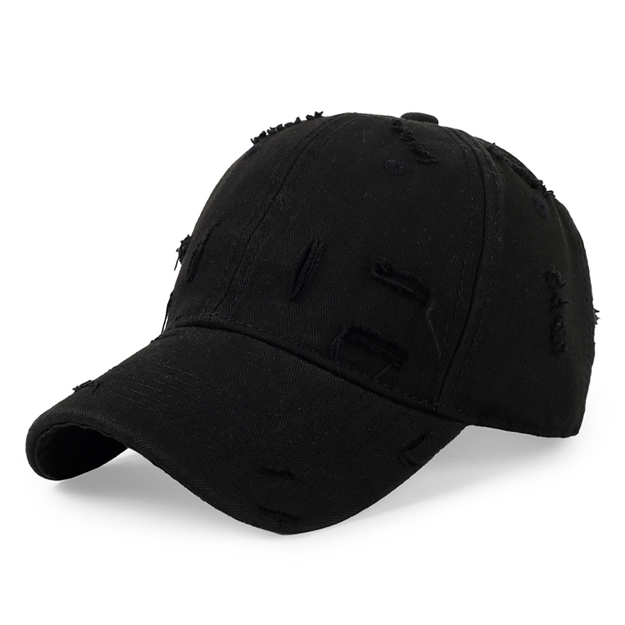Stock Solid Color Ripped Cotton 6-Panel Baseball Cap 8