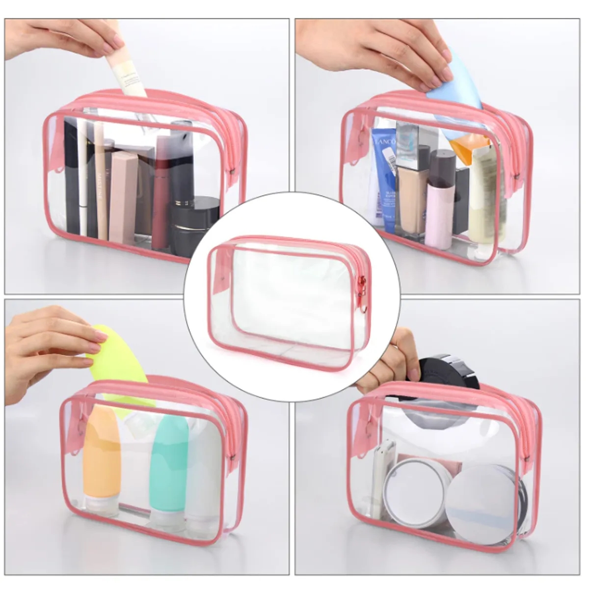 Clear PVC Travel Makeup Bag Zippered Toiletry Pouch Custom 6