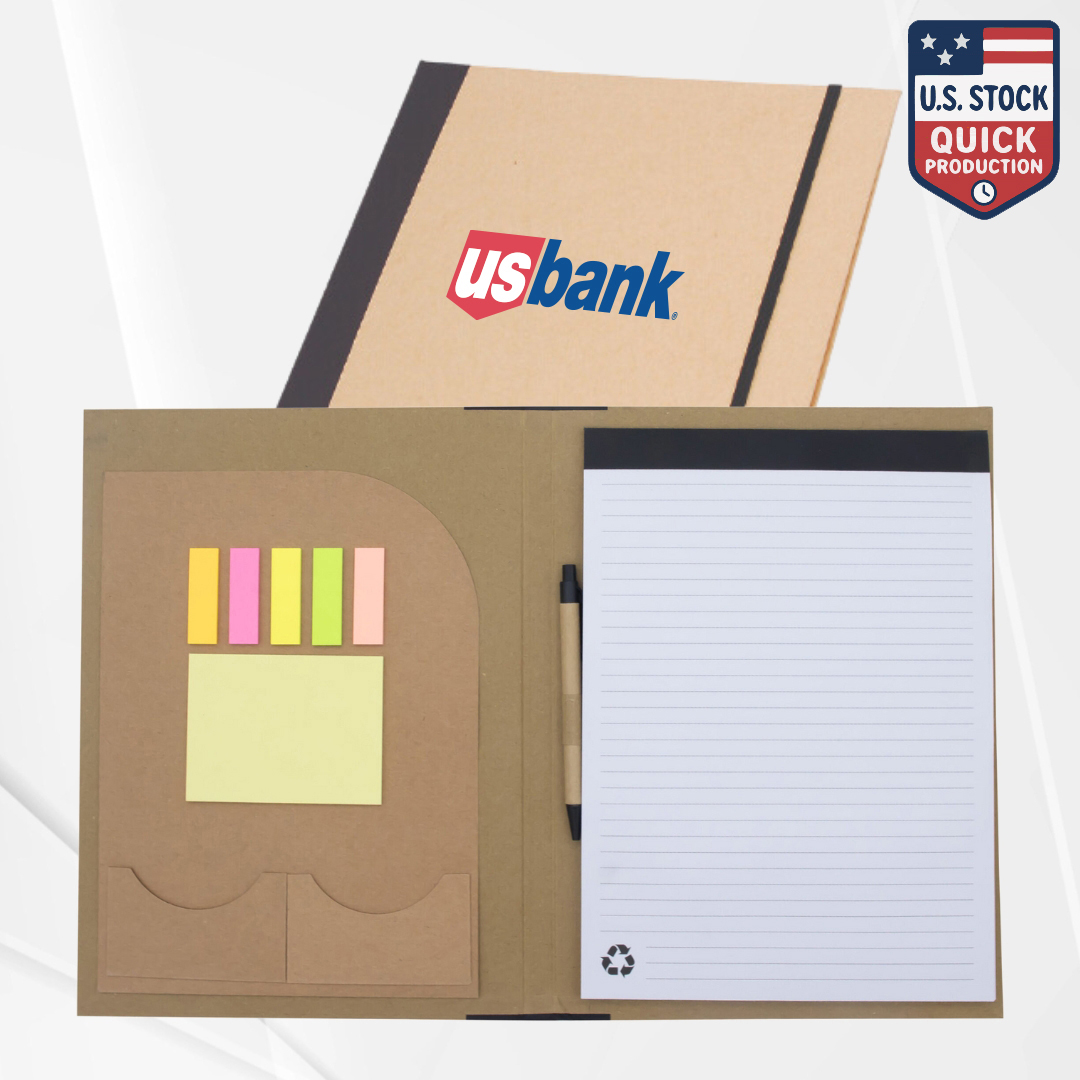Recycled Padfolio with Pockets, Sticky Notes & Notepad 4