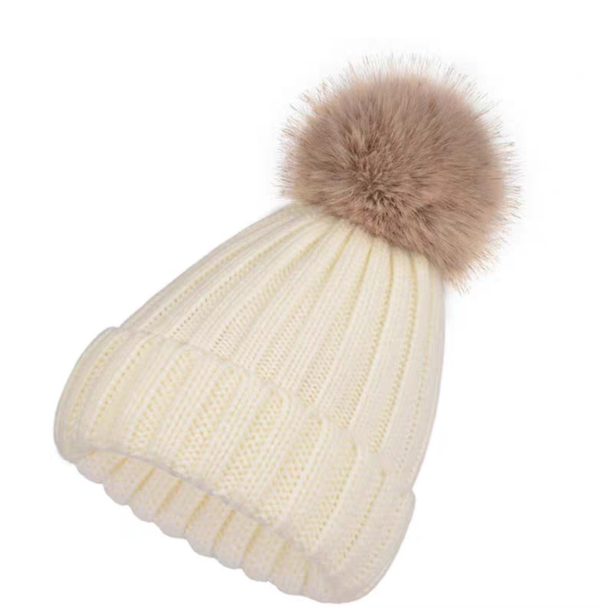 Warm Winter Beanie with Faux Fur Pompom and Fleece Lining 2