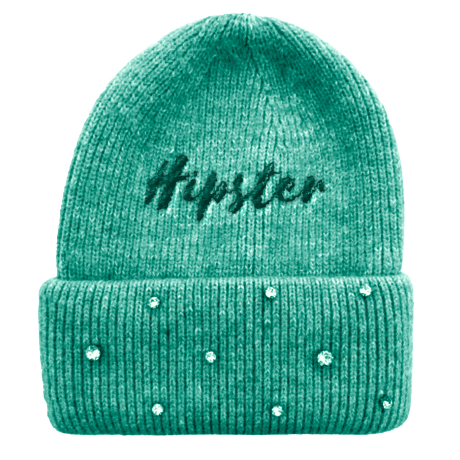Custom Circular Knit Stretch Acrylic Cuffed Beanie w/ Stones 3
