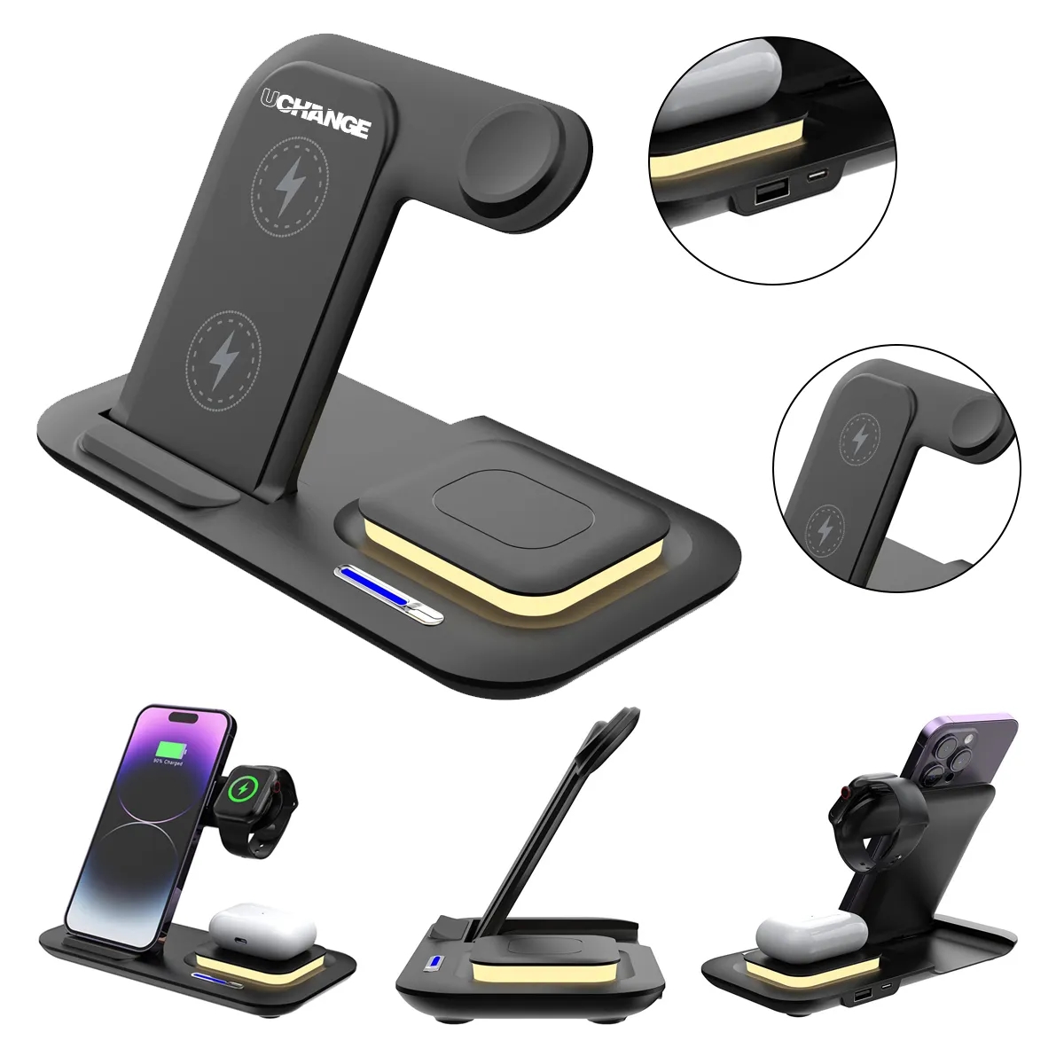 3-in-1 15W Wireless Charging Station For Phone Watch Earphone 5