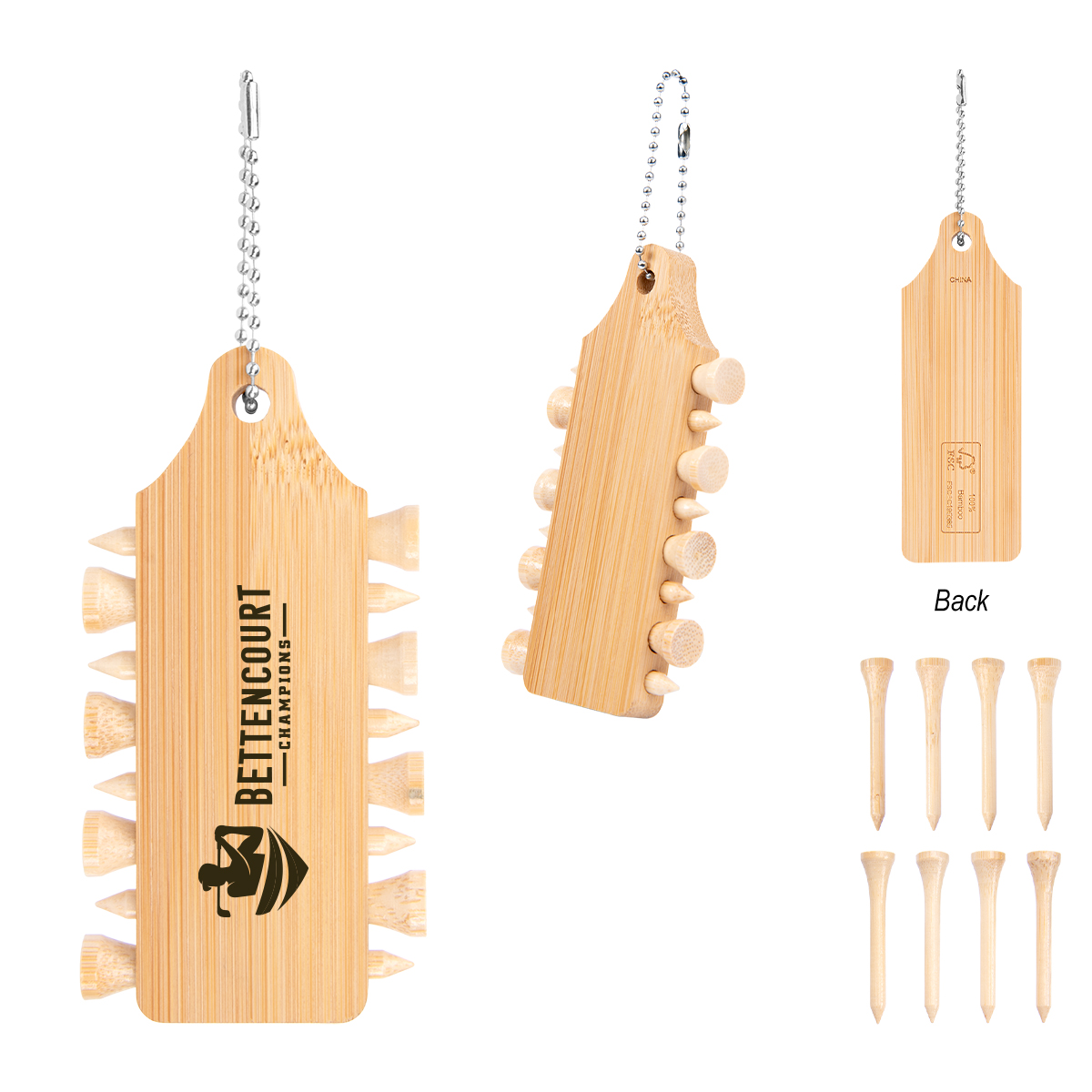 Bamboo Golf Tee Set Keychain 1