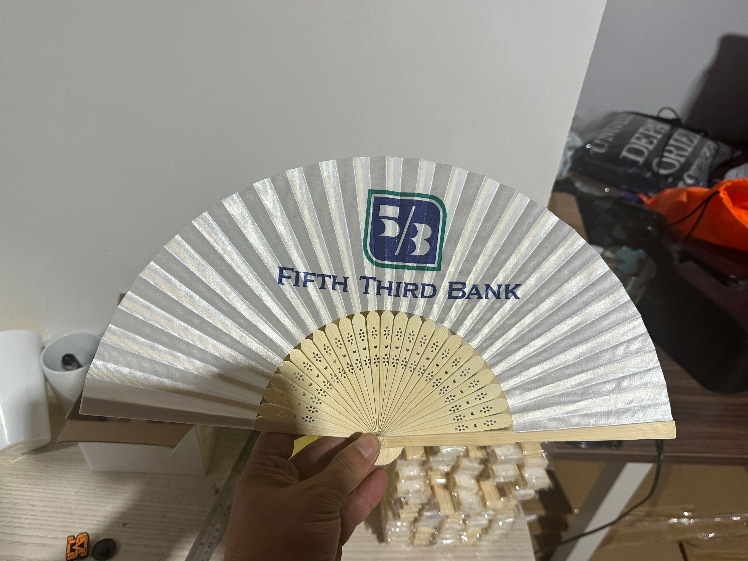 Folding Polyester Bamboo Hand Fan 2