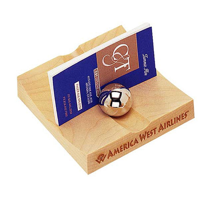 Maple Business Card Holder w/2 Chrome Balls
