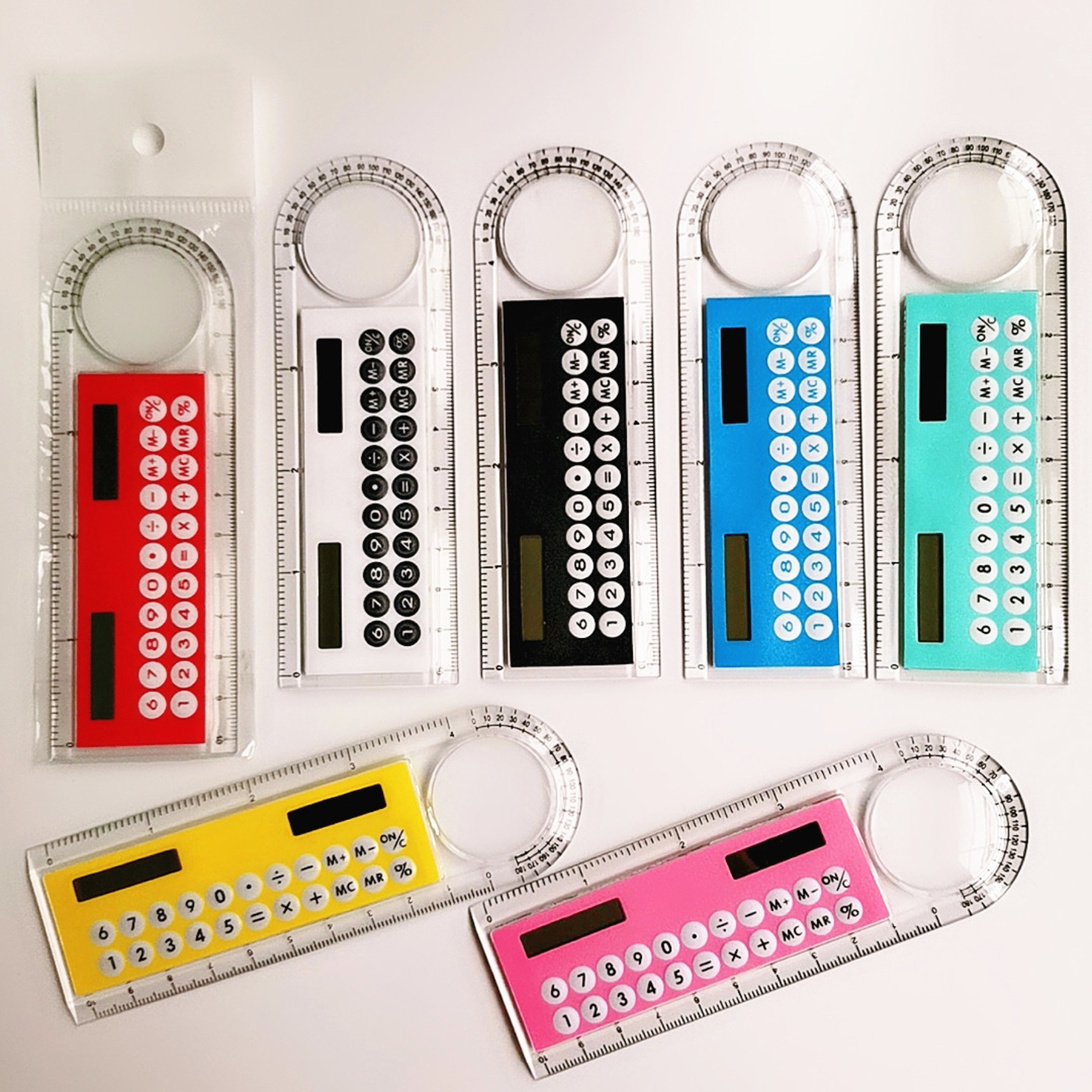 Mini Pocket Basic Calculator Solar Transparent Ruler 5