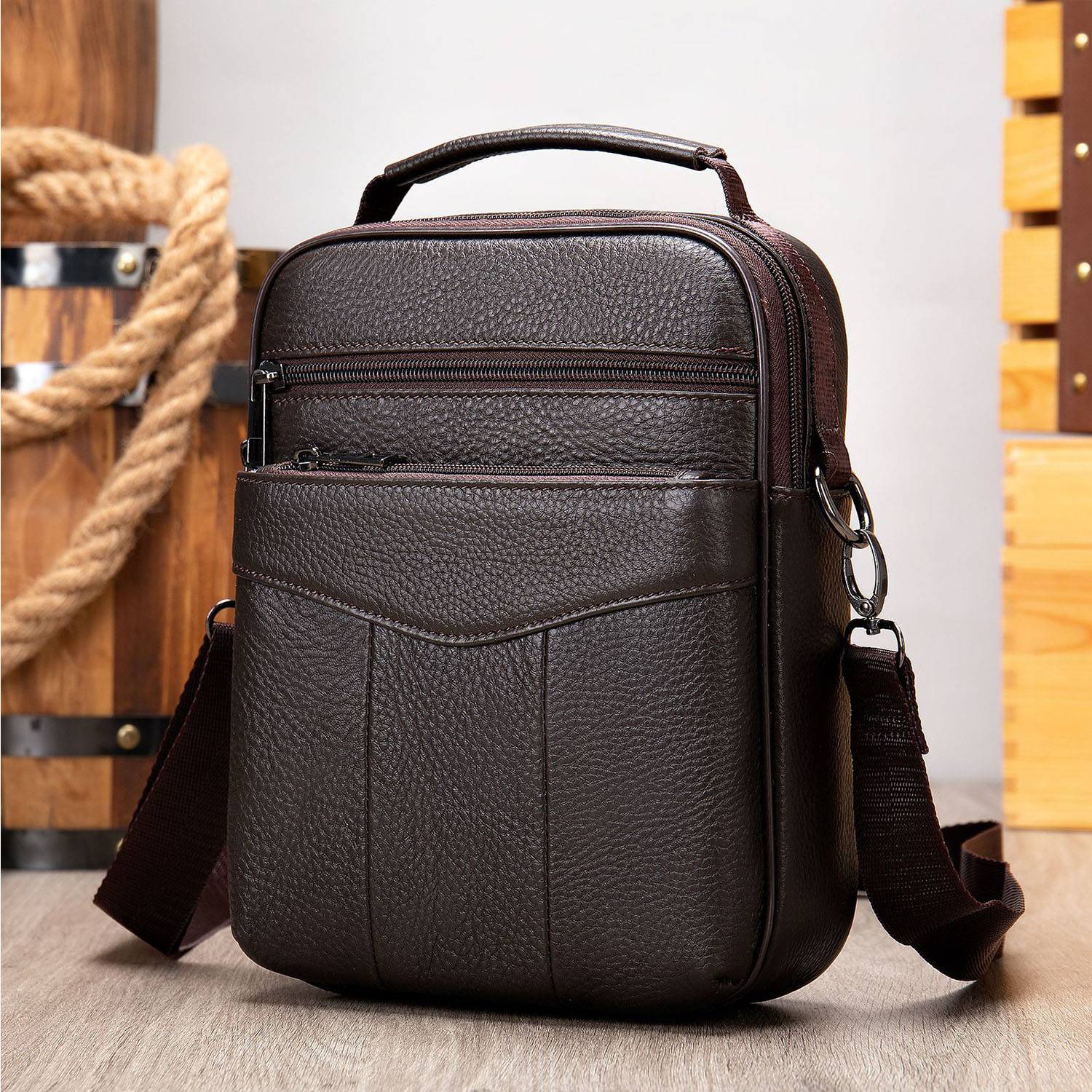 Genuine Leather outdoor business men's crossbody bag 3