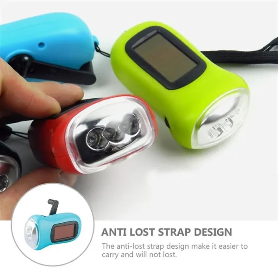 Hand Crank Solar Flashlight 3LED Rechargeable Battery 3
