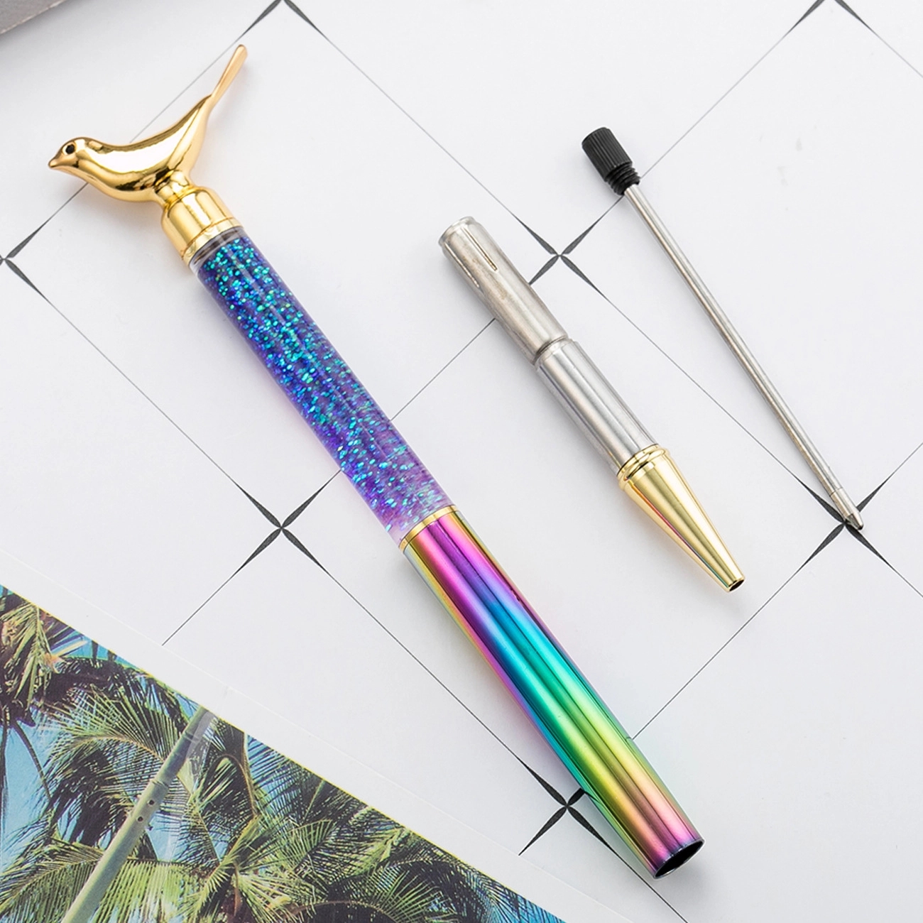 Metal Bling Small Bird Retractable Ballpoint Pen 3